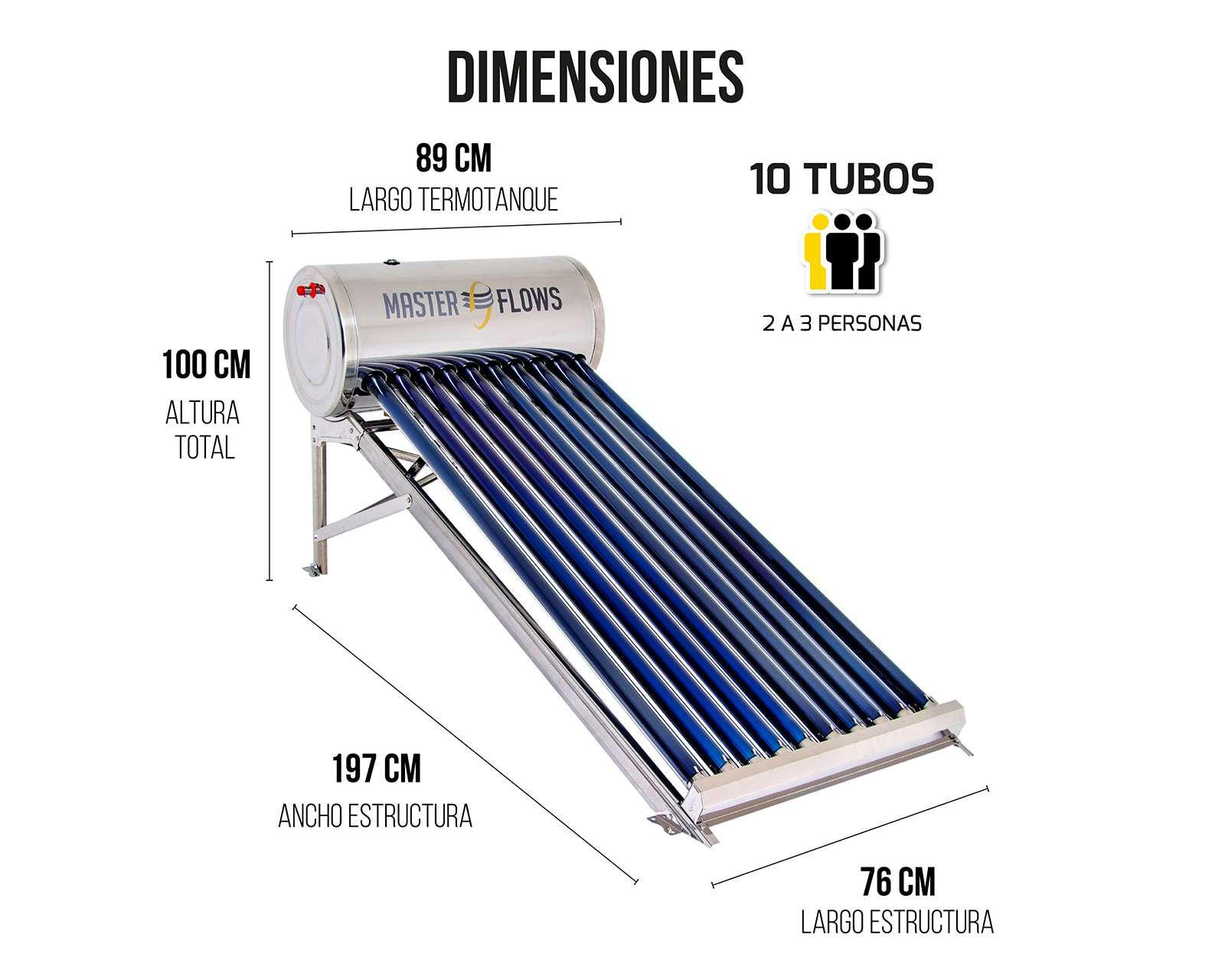 Foto 6 | Calentador de Agua Solar Master Flows 10T - 130L 2-3 Servicios