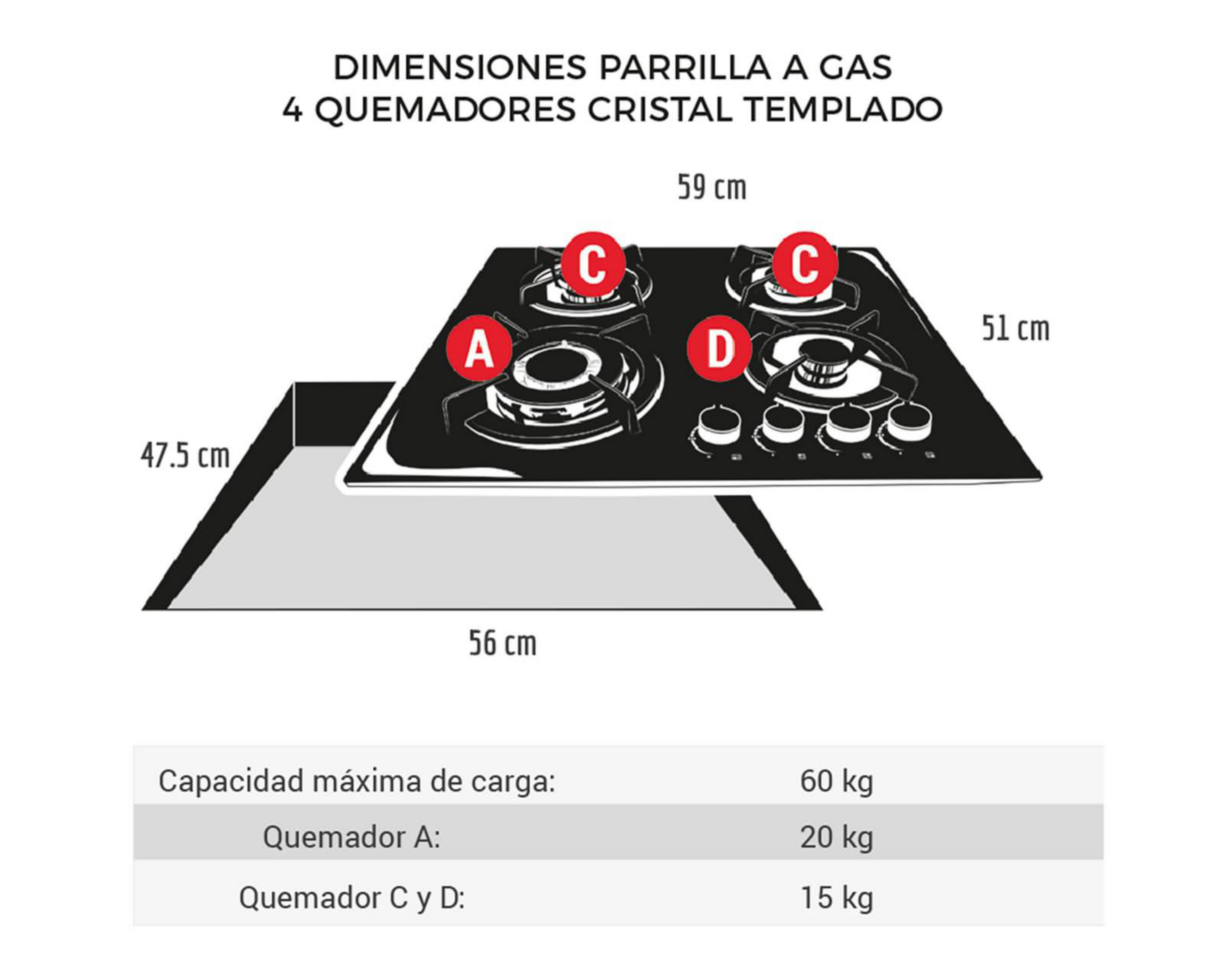 Foto 6 pulgar | Parrilla Empotrable Disa 59 cm de Gas PAEMC-4 Negra