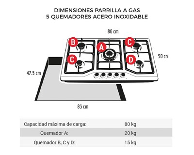 Foto 5 | Parrilla Empotrable Disa 86 cm de Gas PAEM-5A AI Acero