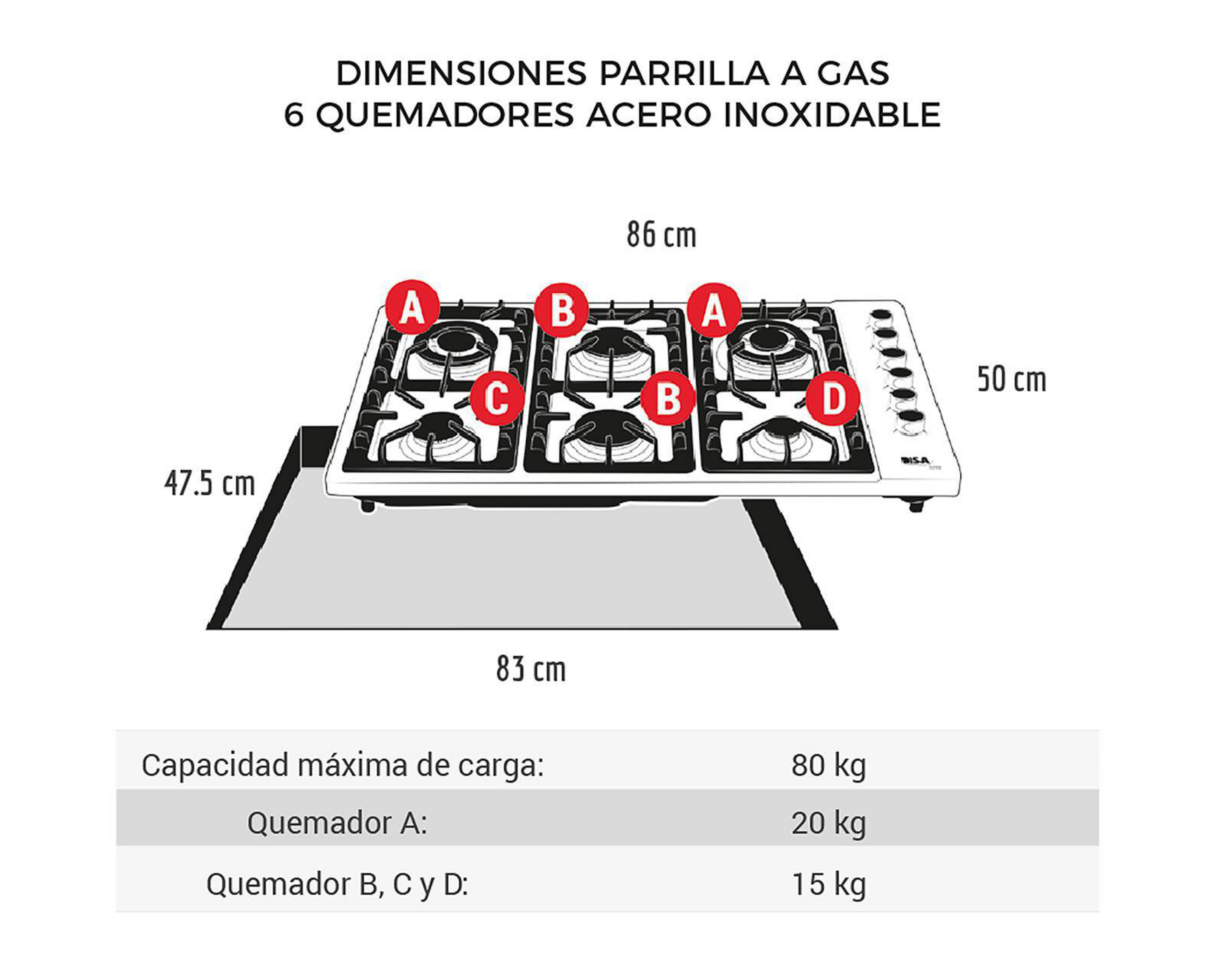 Foto 6 pulgar | Parrilla Empotrable Disa 86 cm Electrónica PAEM-6 Acero Inoxidable