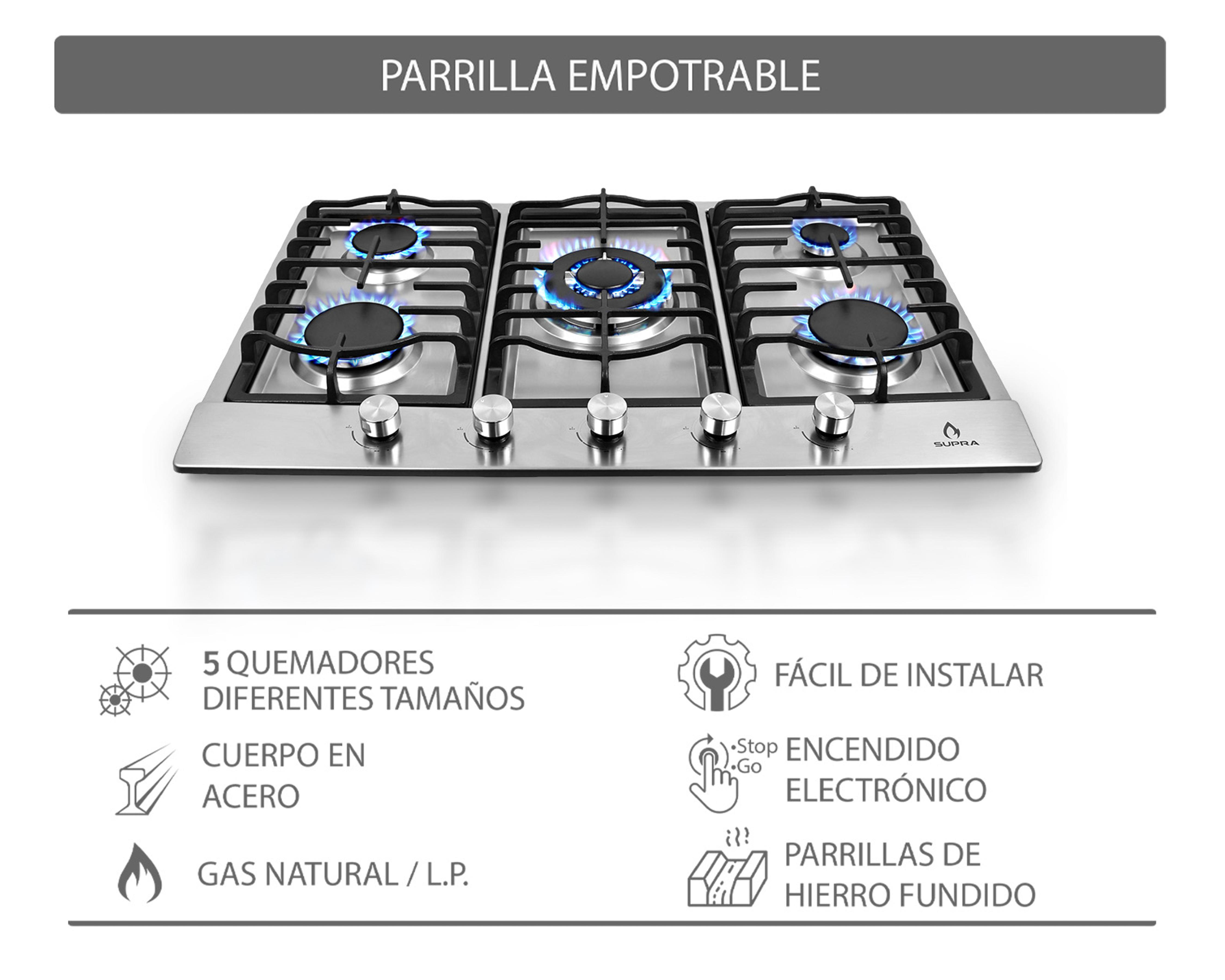 Foto 6 pulgar | Parrilla Empotrable Supra 30 Pulgadas de Gas Quantum 76 Plateada