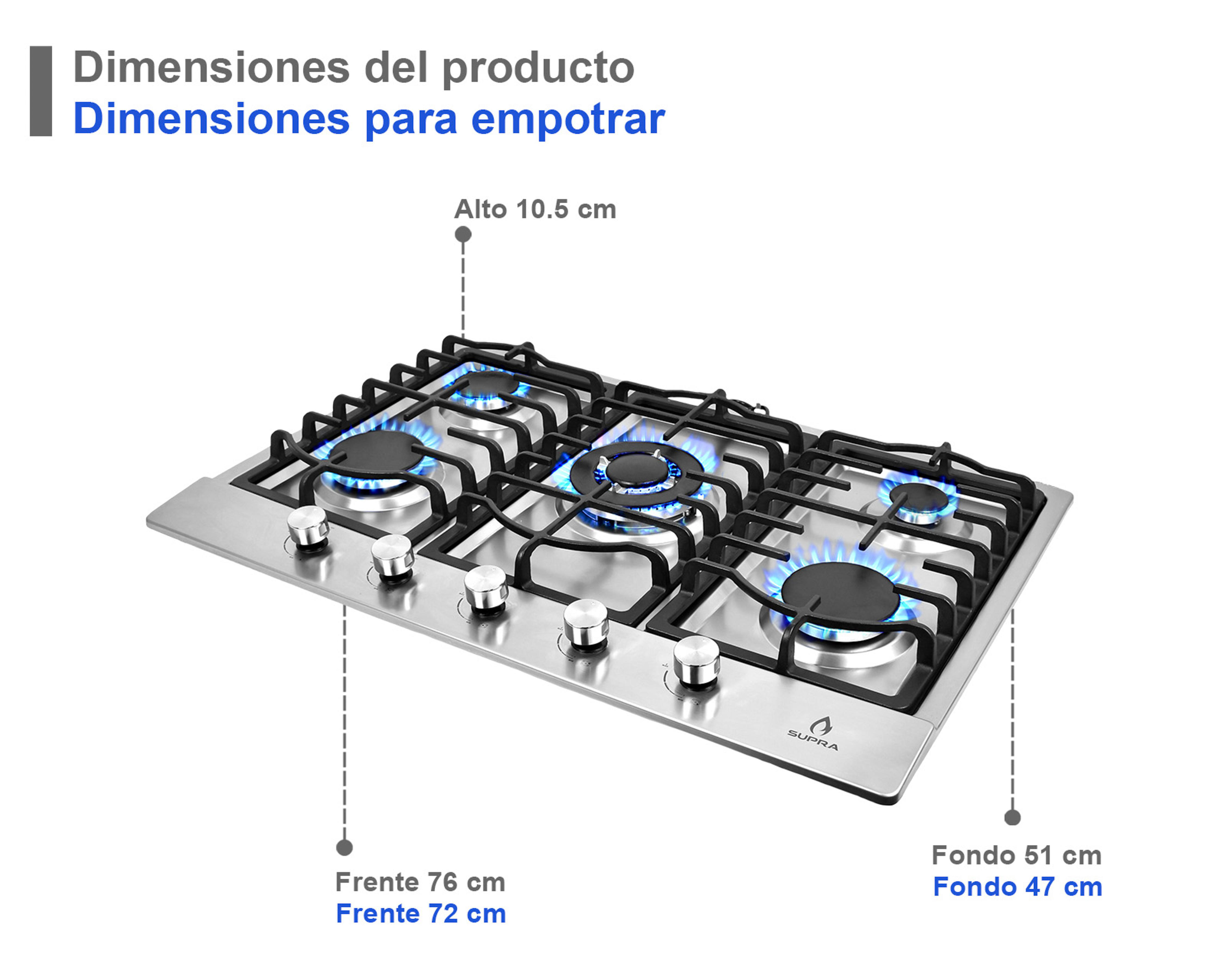 Foto 6 | Parrilla Empotrable Supra 30 Pulgadas de Gas Quantum 76 Plateada