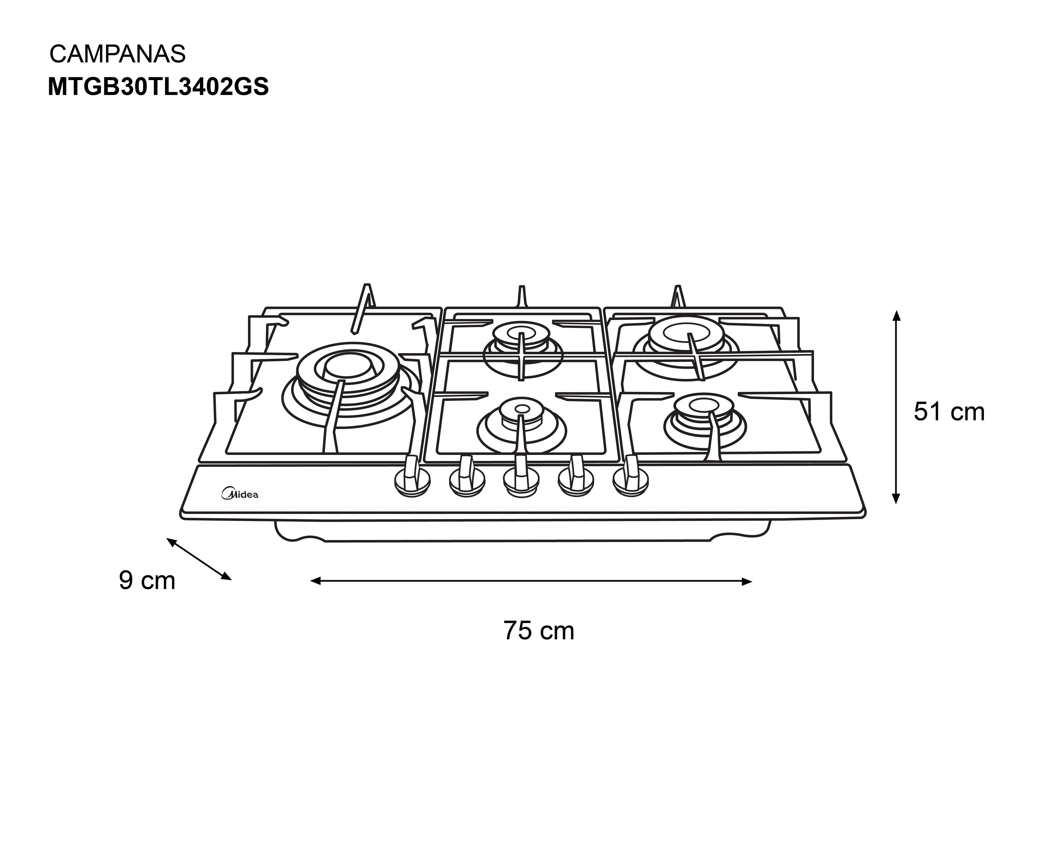 Foto 6 | Parrilla Empotrable Midea 30" de Gas MTGB30TL3402GS Blanca