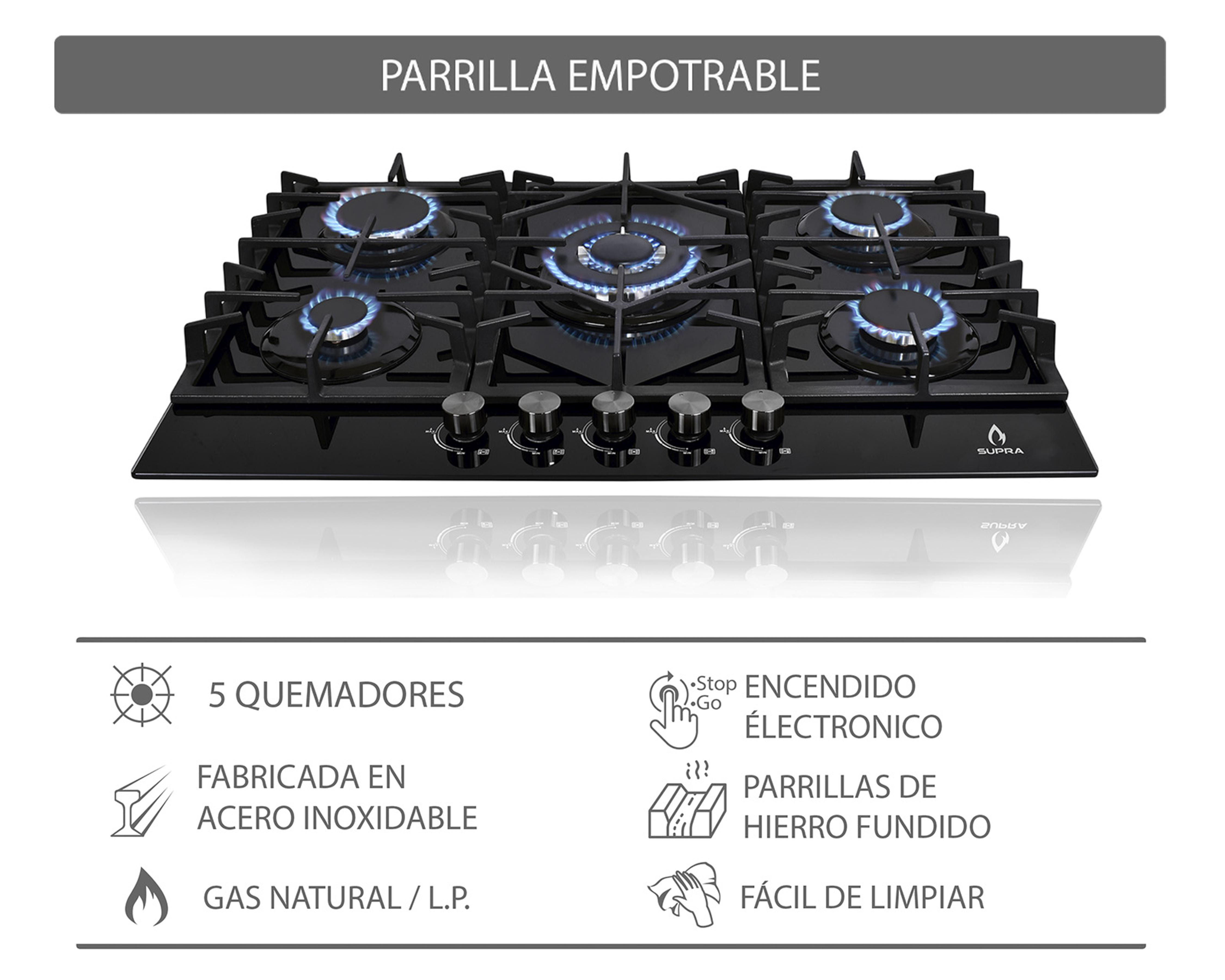 Foto 6 pulgar | Parrilla Empotrable Supra 30" de Gas Sensa Negra