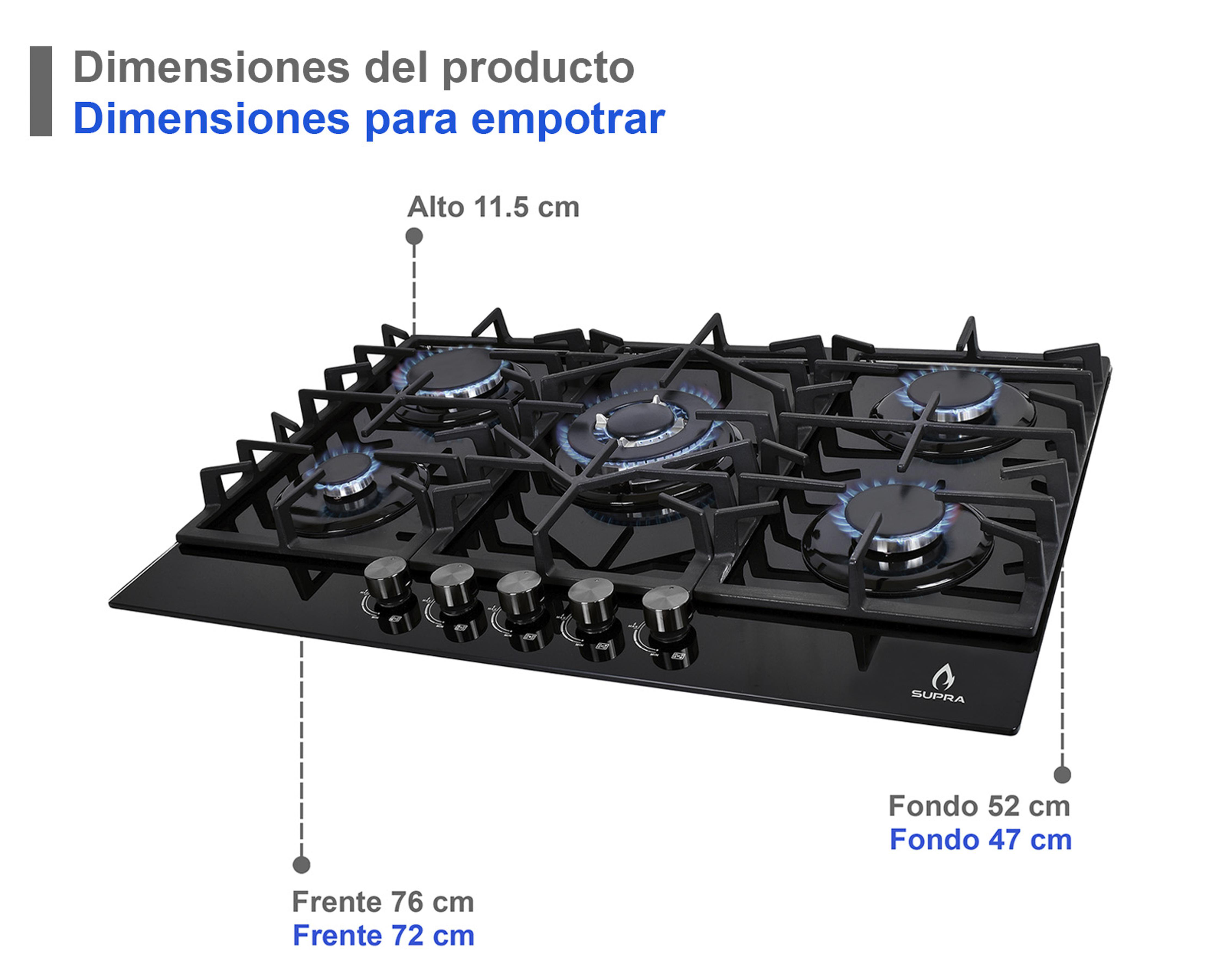 Foto 7 pulgar | Parrilla Empotrable Supra 30" de Gas Sensa Negra