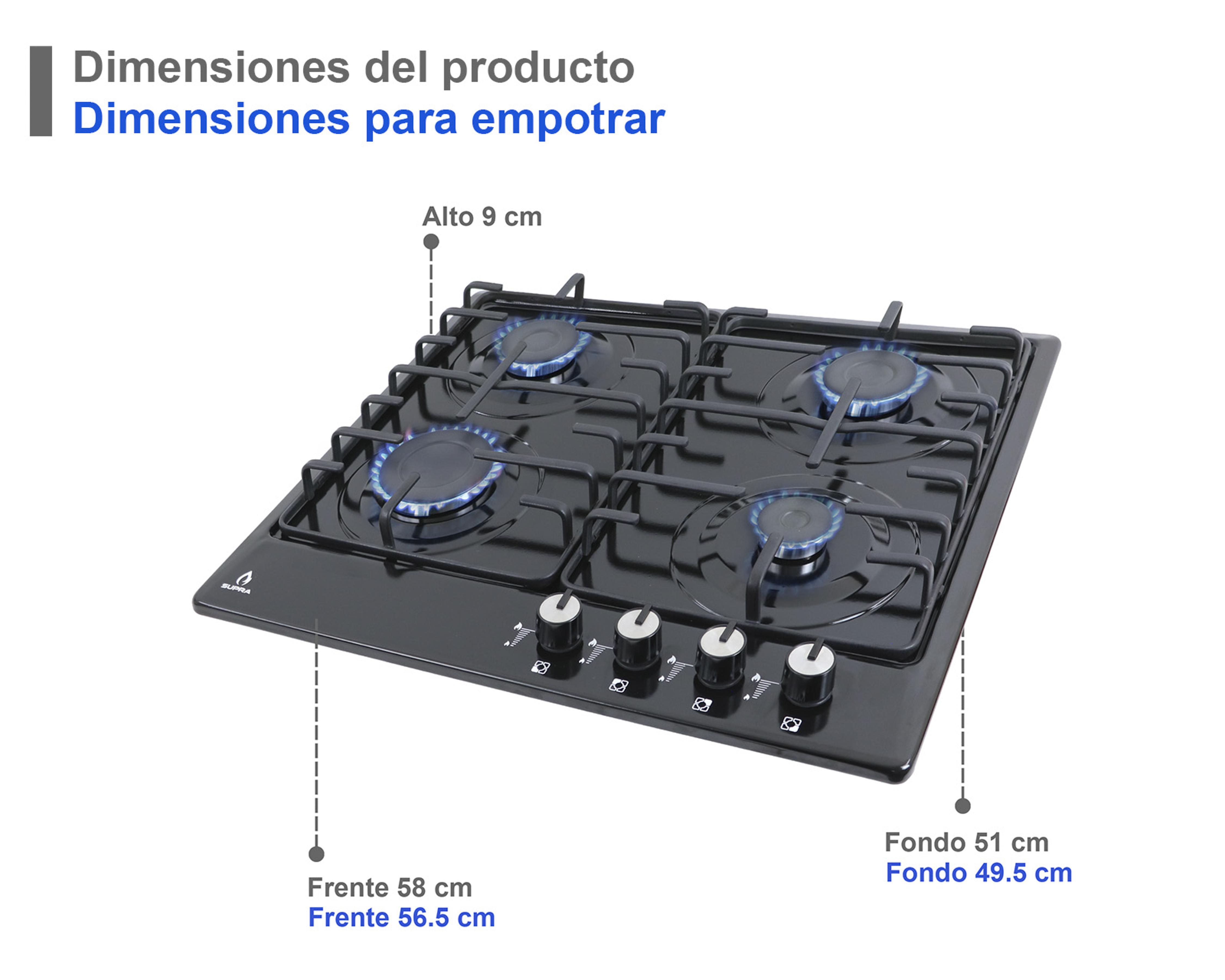 Foto 7 pulgar | Parrilla Empotrable Supra 58 cm de Gas Fernet Negra