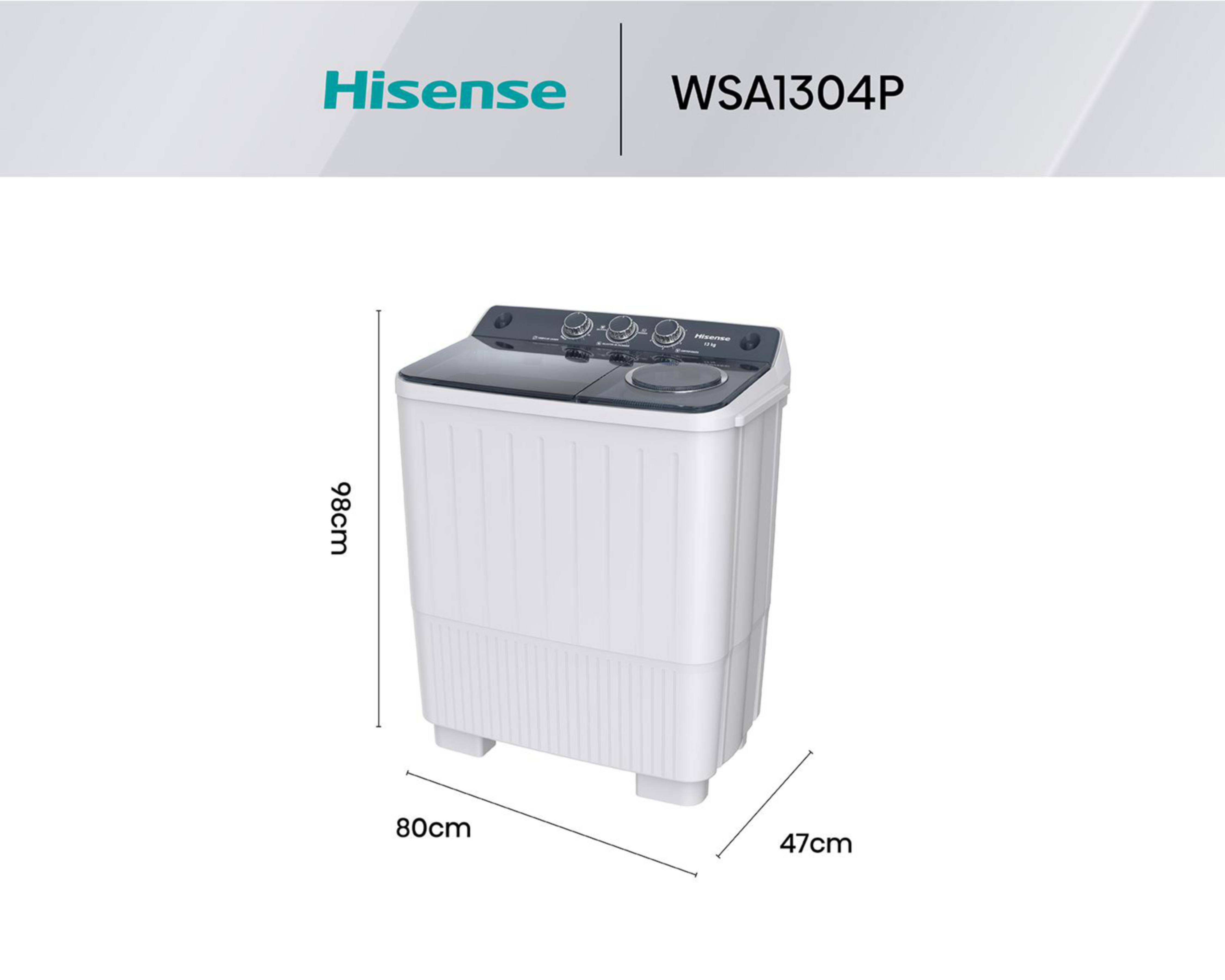 Foto 7 pulgar | Lavadora Hisense Semiautomática WSA1304P 13 kg Blanca