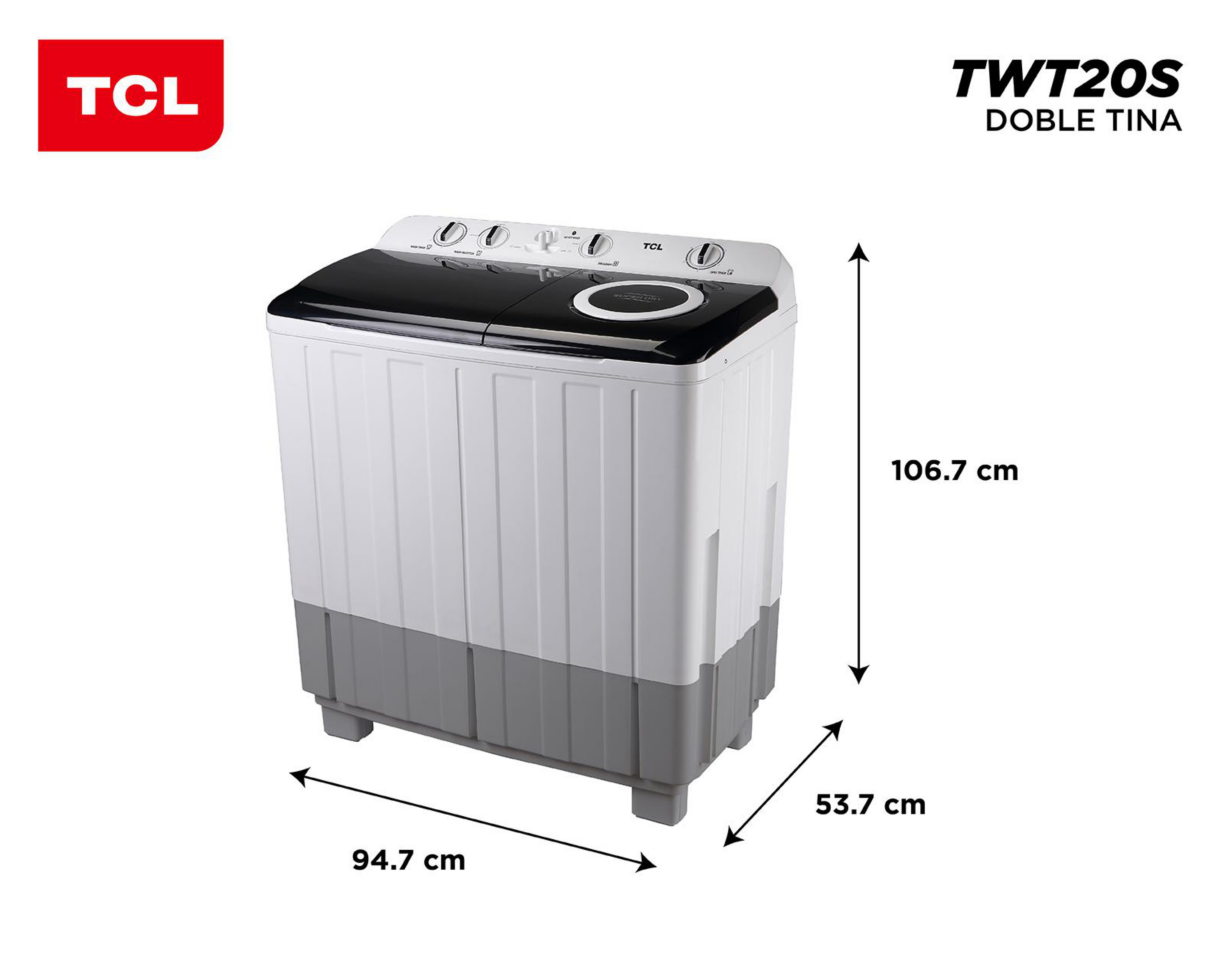 Foto 6 pulgar | Lavadora TCL Doble Tina TWT20S 20 kg Blanca