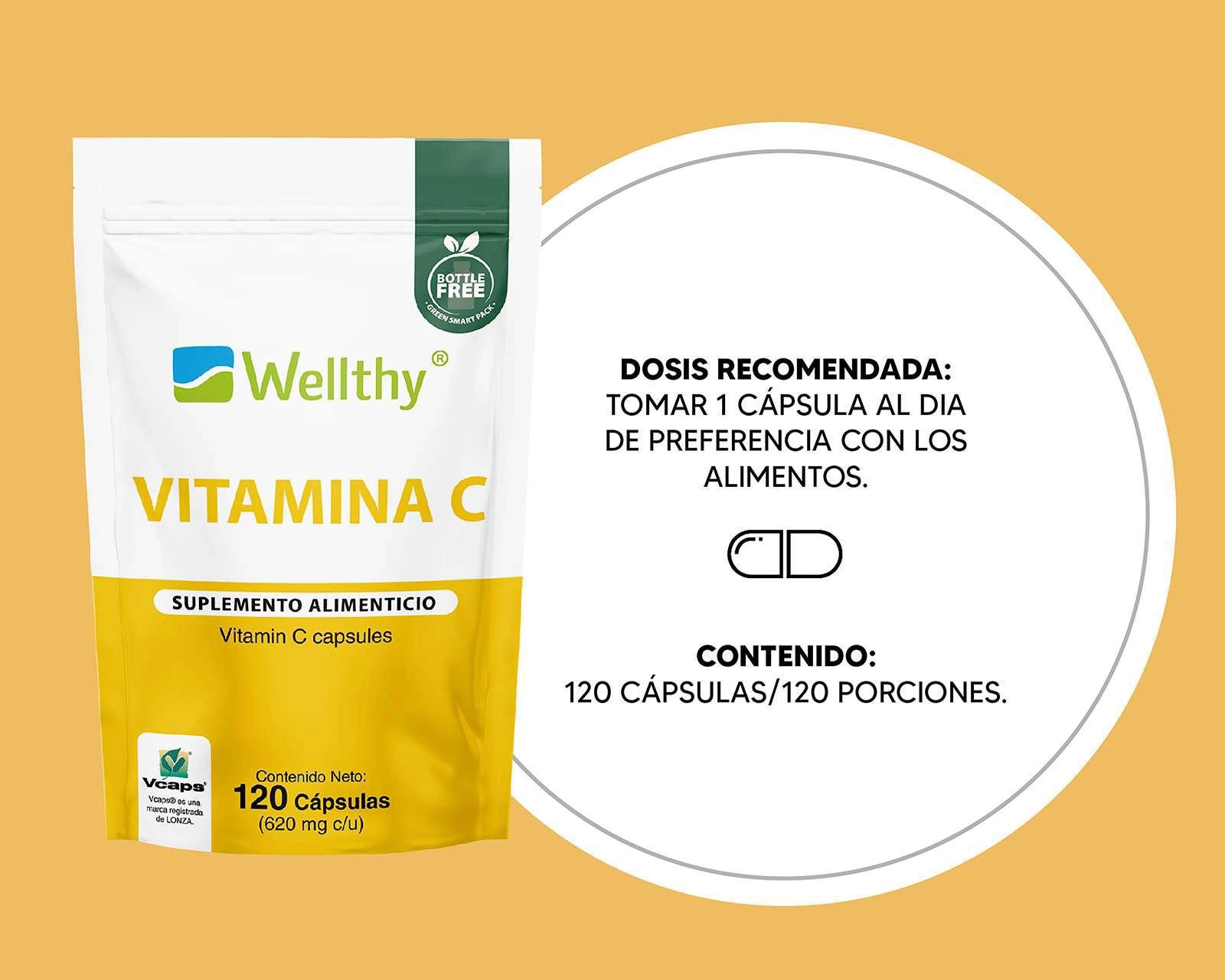 Foto 4 pulgar | Suplemento Alimenticio Wellthy Vitamina C 120 Cápsulas