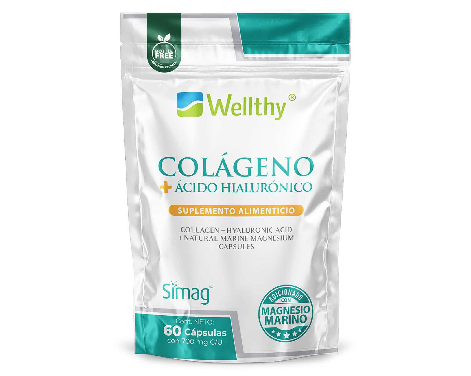 Suplemento Alimenticio Wellthy Colágeno + Ácido Hialurónico 60 Cápsulas