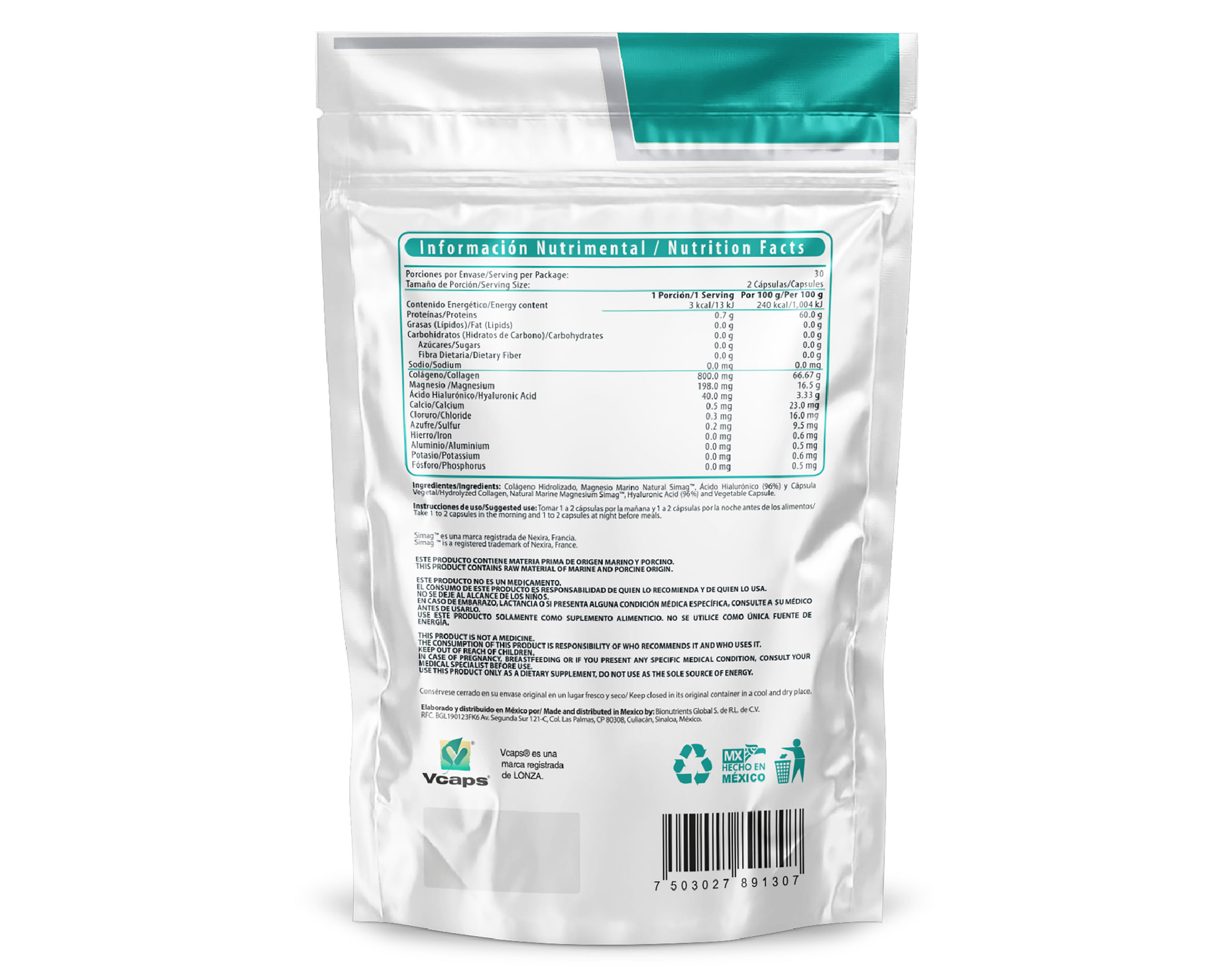 Foto 3 pulgar | Suplemento Alimenticio Wellthy Colágeno + Ácido Hialurónico 60 Cápsulas