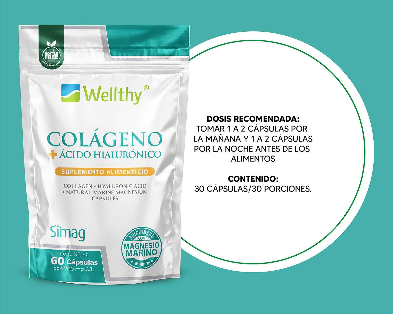 Foto 4 pulgar | Suplemento Alimenticio Wellthy Colágeno + Ácido Hialurónico 60 Cápsulas