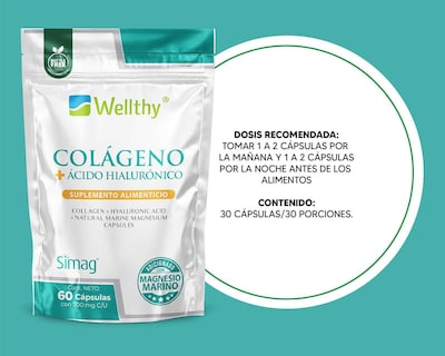 Foto 3 | Suplemento Alimenticio Wellthy Colágeno + Ácido Hialurónico 60 Cápsulas