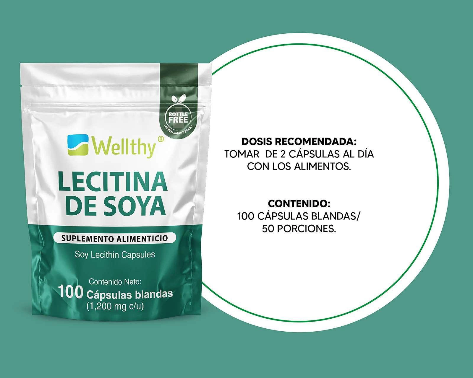 Foto 3 | Lecitina de Soya Wellthy 100 Cápsulas