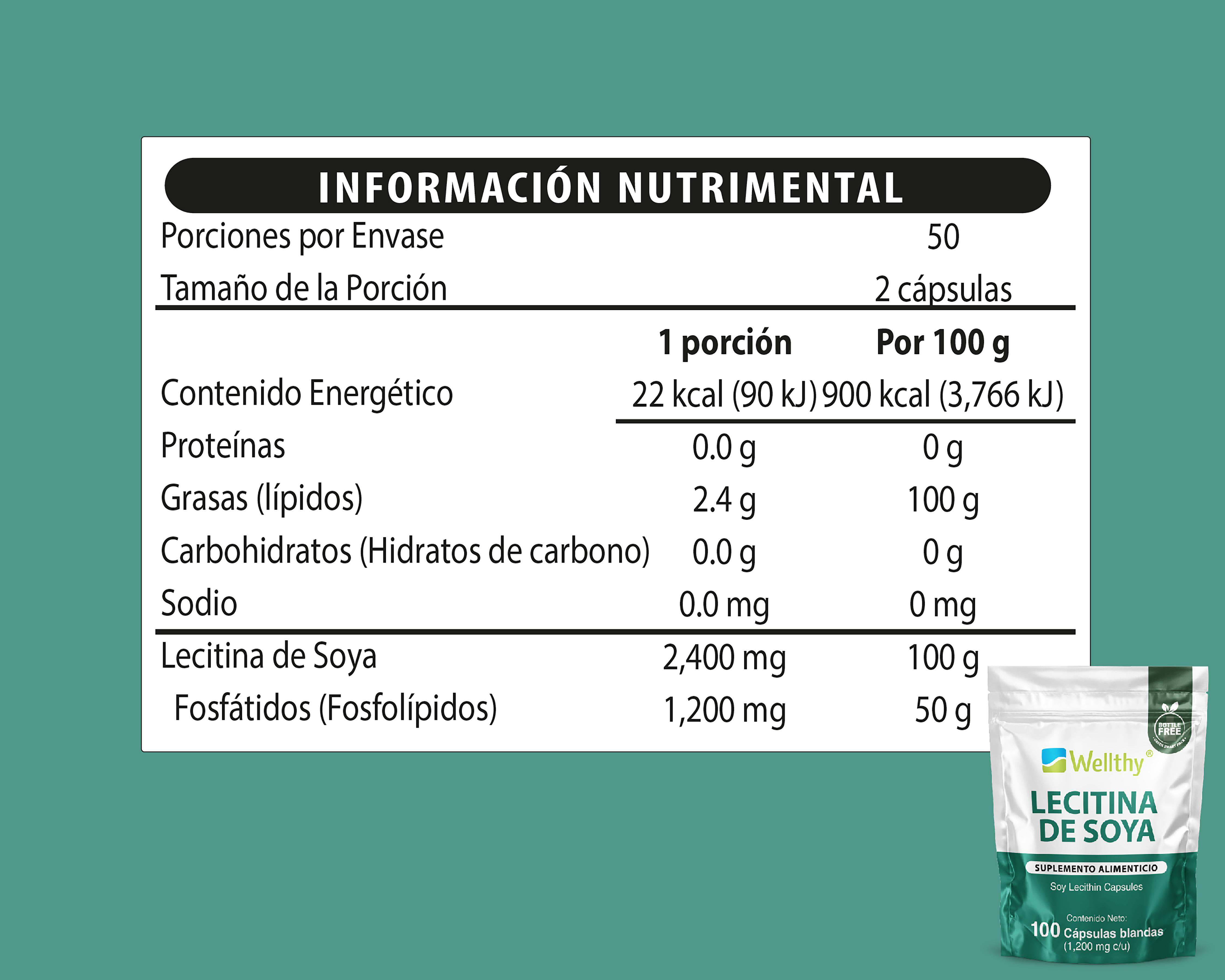 Foto 4 | Lecitina de Soya Wellthy 100 Cápsulas