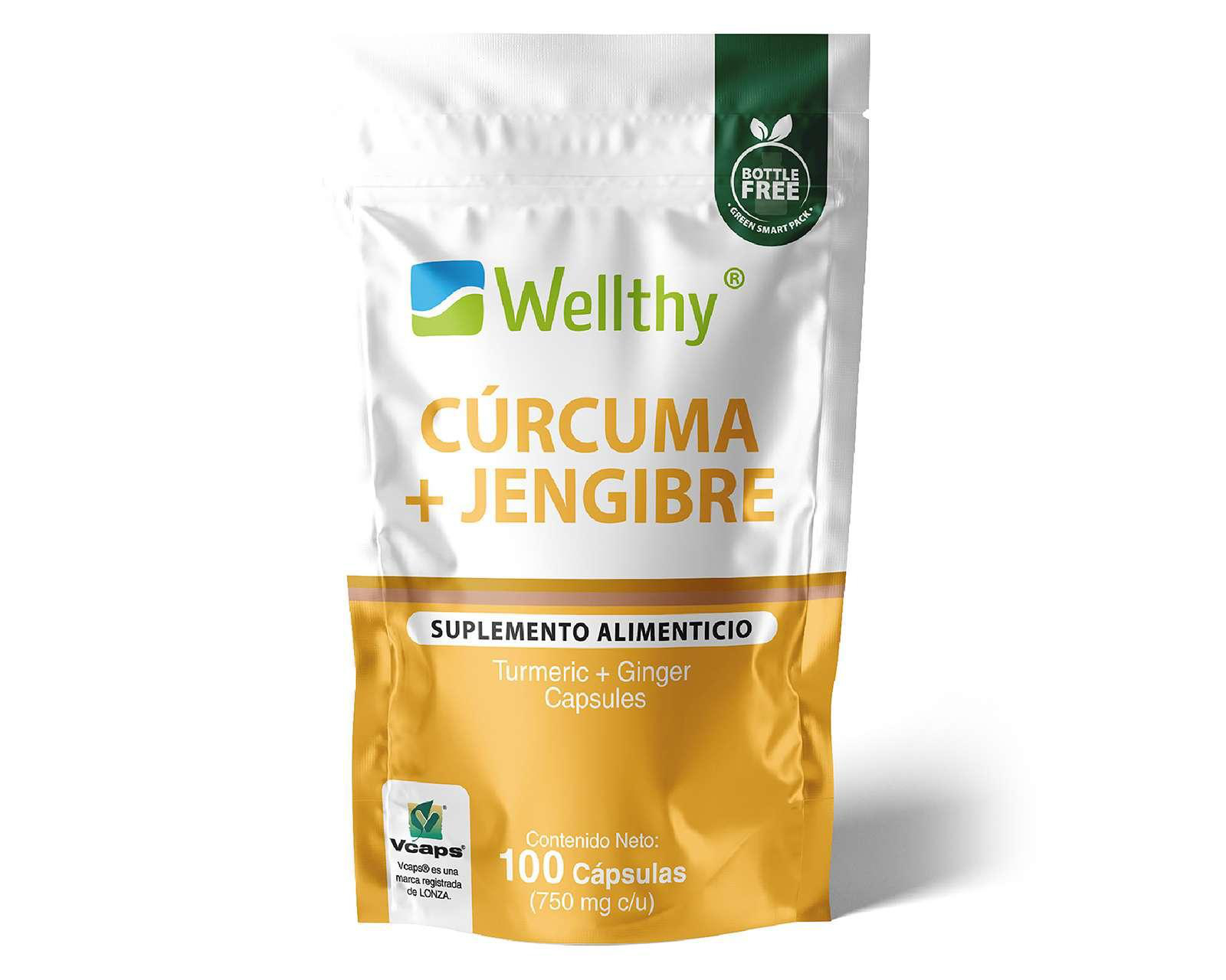 Cúrcuma + Jengibre Wellthy 100 Cápsulas $149
