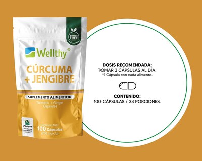 Foto 3 | Cúrcuma + Jengibre Wellthy 100 Cápsulas
