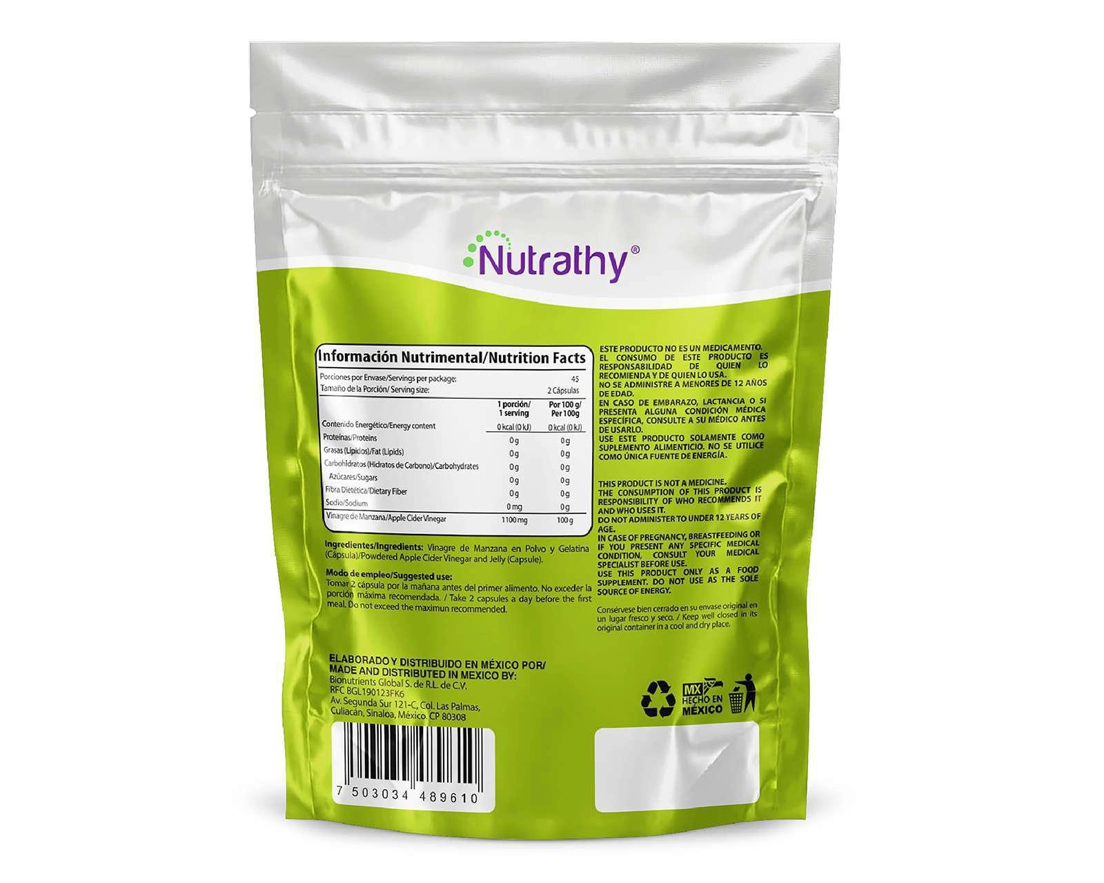 Foto 3 pulgar | Suplemento Alimenticio Nutrathy Vinagre de Manzana 90 Cápsulas