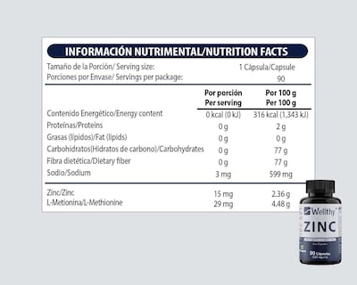 Foto 5 | Suplemento Alimenticio Wellthy Zinc 90 Cápsulas