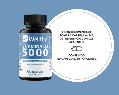 Foto 4 | Vitamina D3 5000 Wellthy 60 Cápsulas