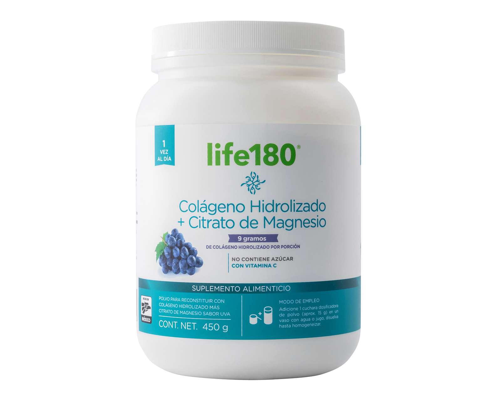 Suplemento Alimenticio Life 180 Colágeno Hidrolizado y Citrato de Magnesio 450 g