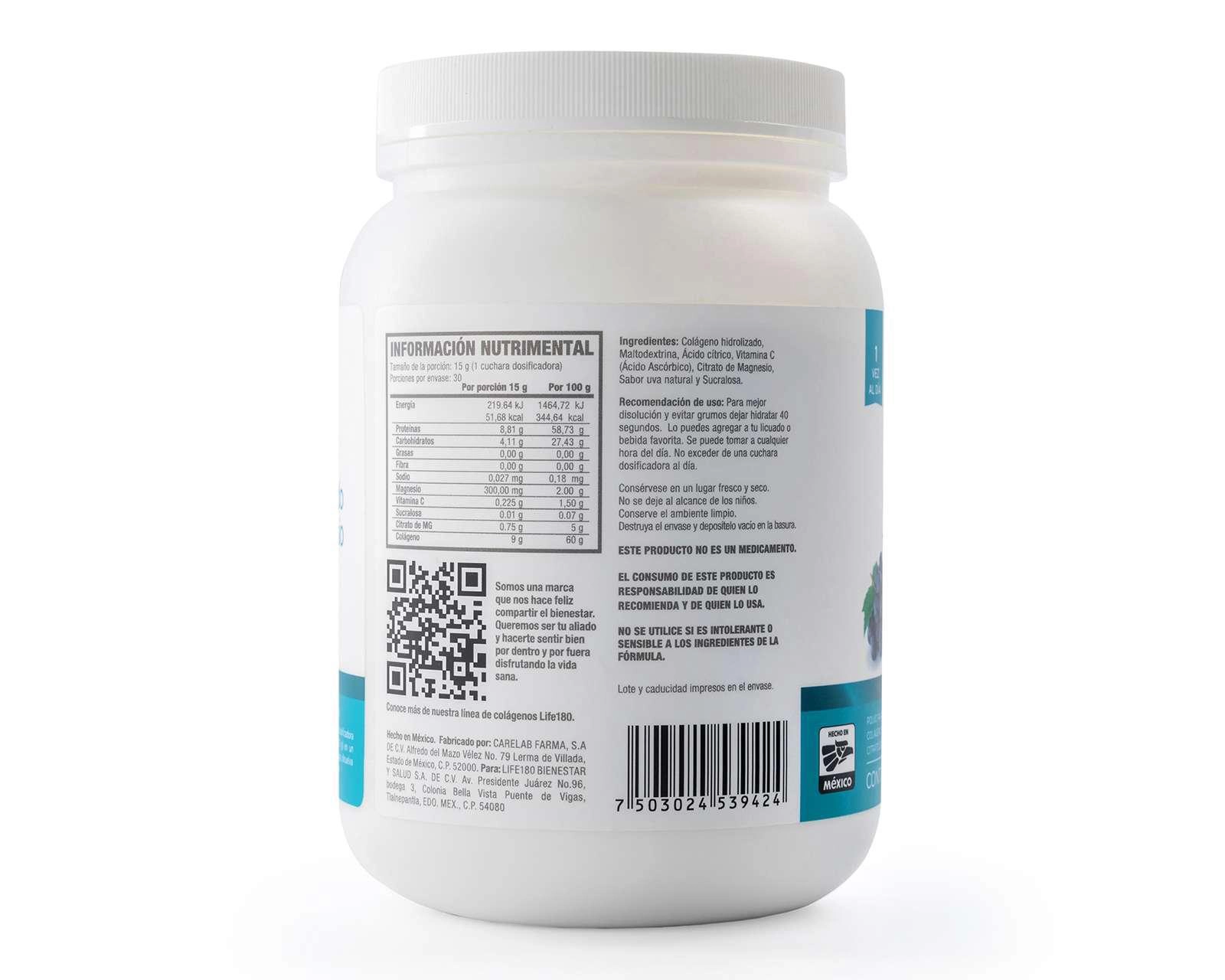 Foto 5 pulgar | Suplemento Alimenticio Life 180 Colágeno Hidrolizado y Citrato de Magnesio 450 g