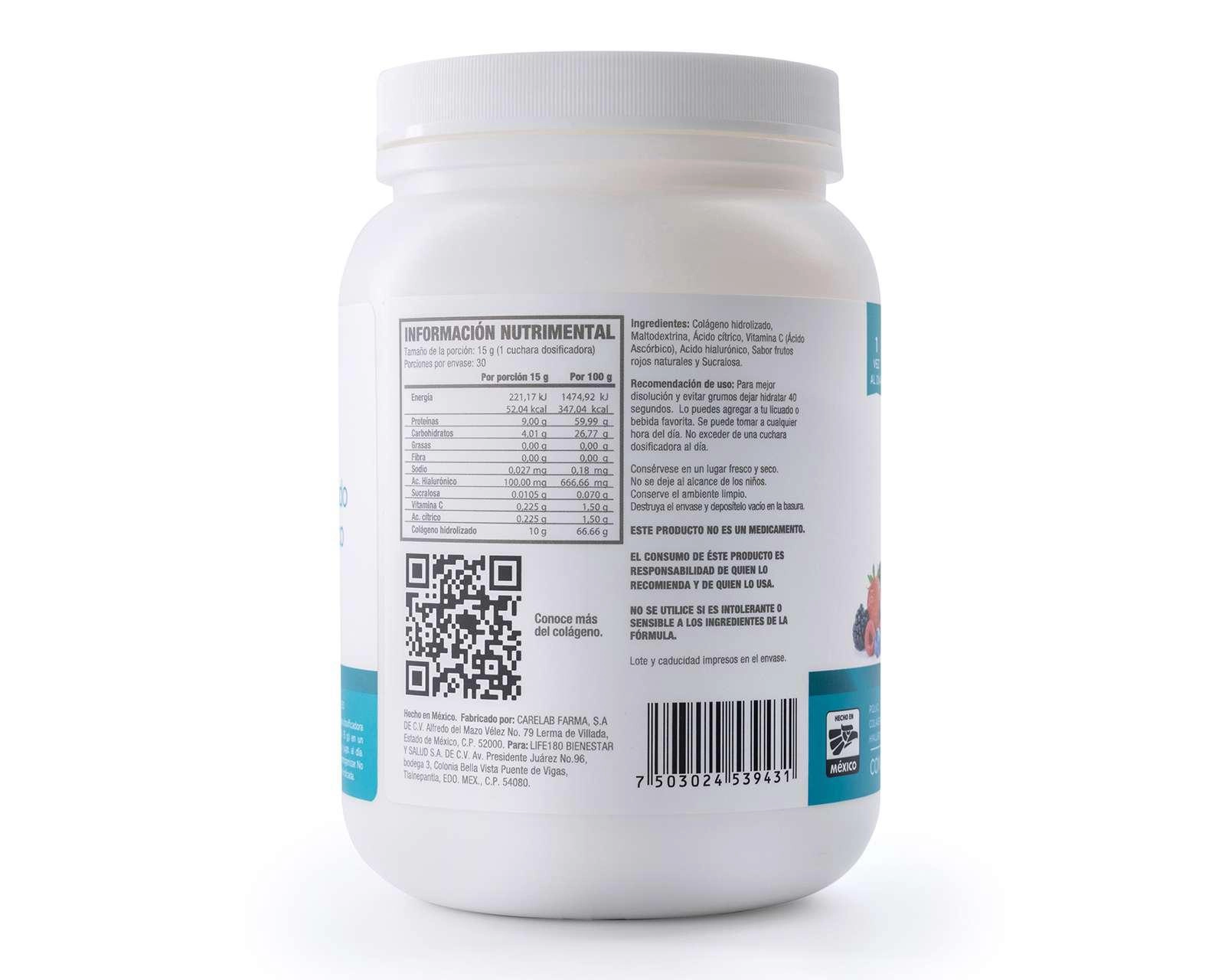 Foto 5 pulgar | Suplemento Alimenticio Life 180 Colágeno Hidrolizado y Ácido Hialurónico 450 g