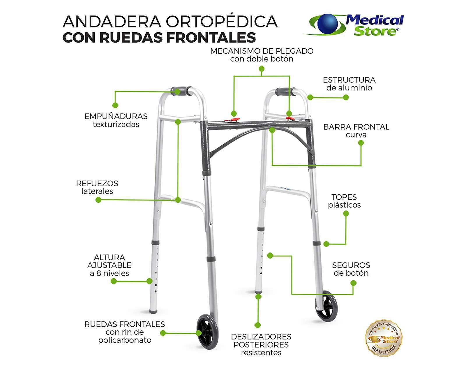 Foto 8 | Andadera de Aluminio Medical Store Ajustable 8 Niveles de Altura