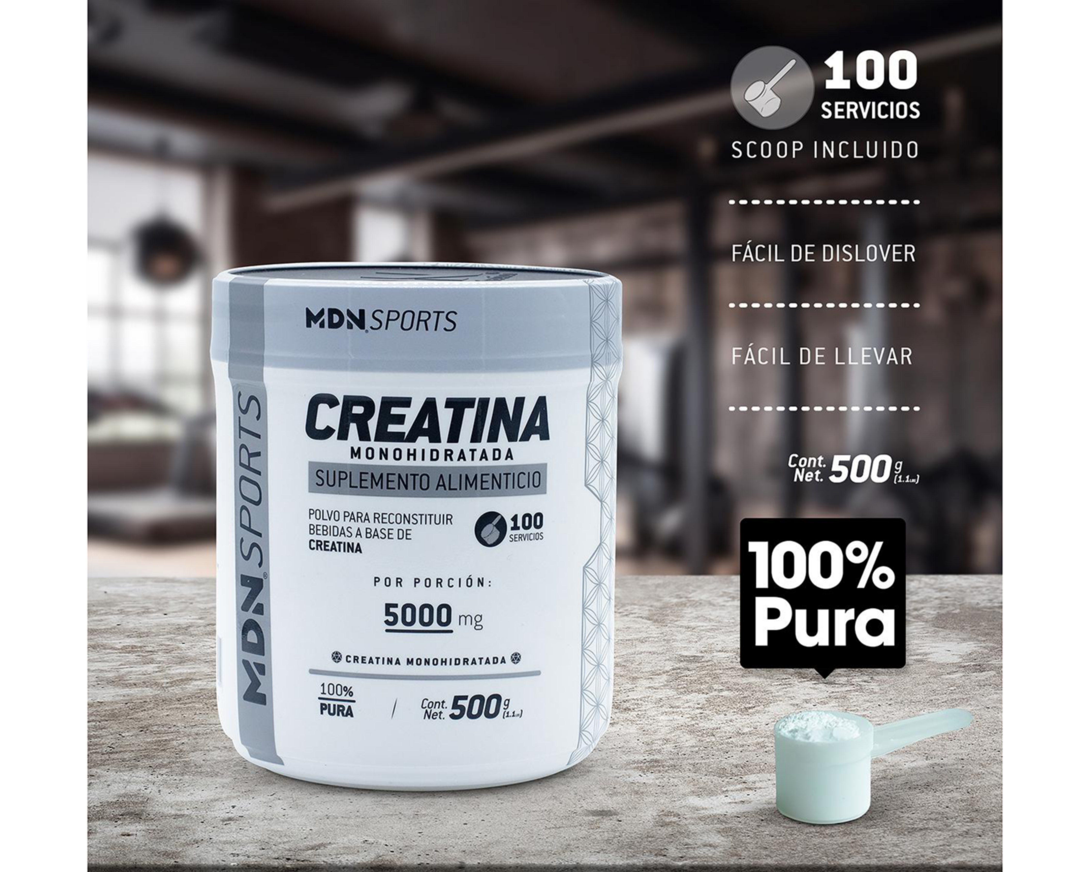 Foto 4 pulgar | Creatina Monohidratada MDN Sports 500 g