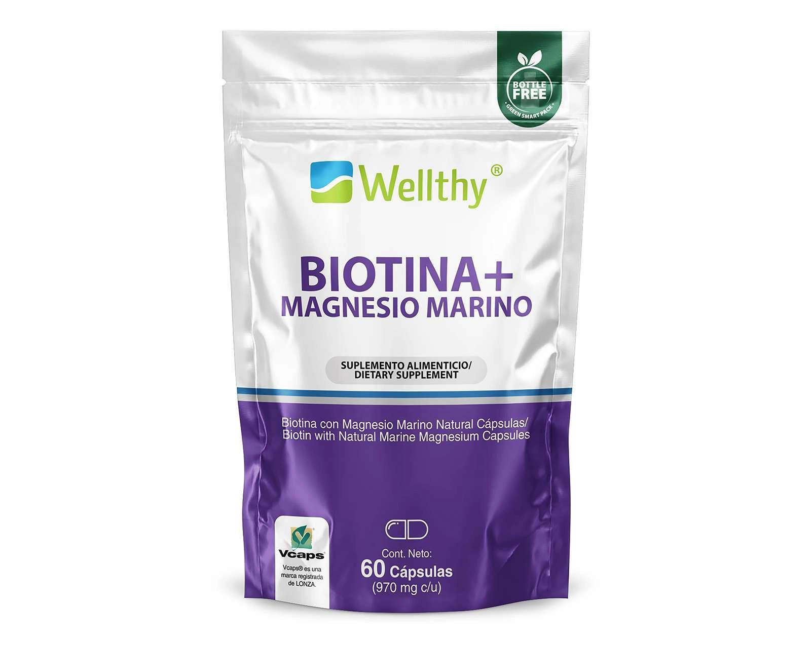 Foto 1 | Suplemento Alimenticio Wellthy Biotina + Magnesio Marino 60 Cápsulas