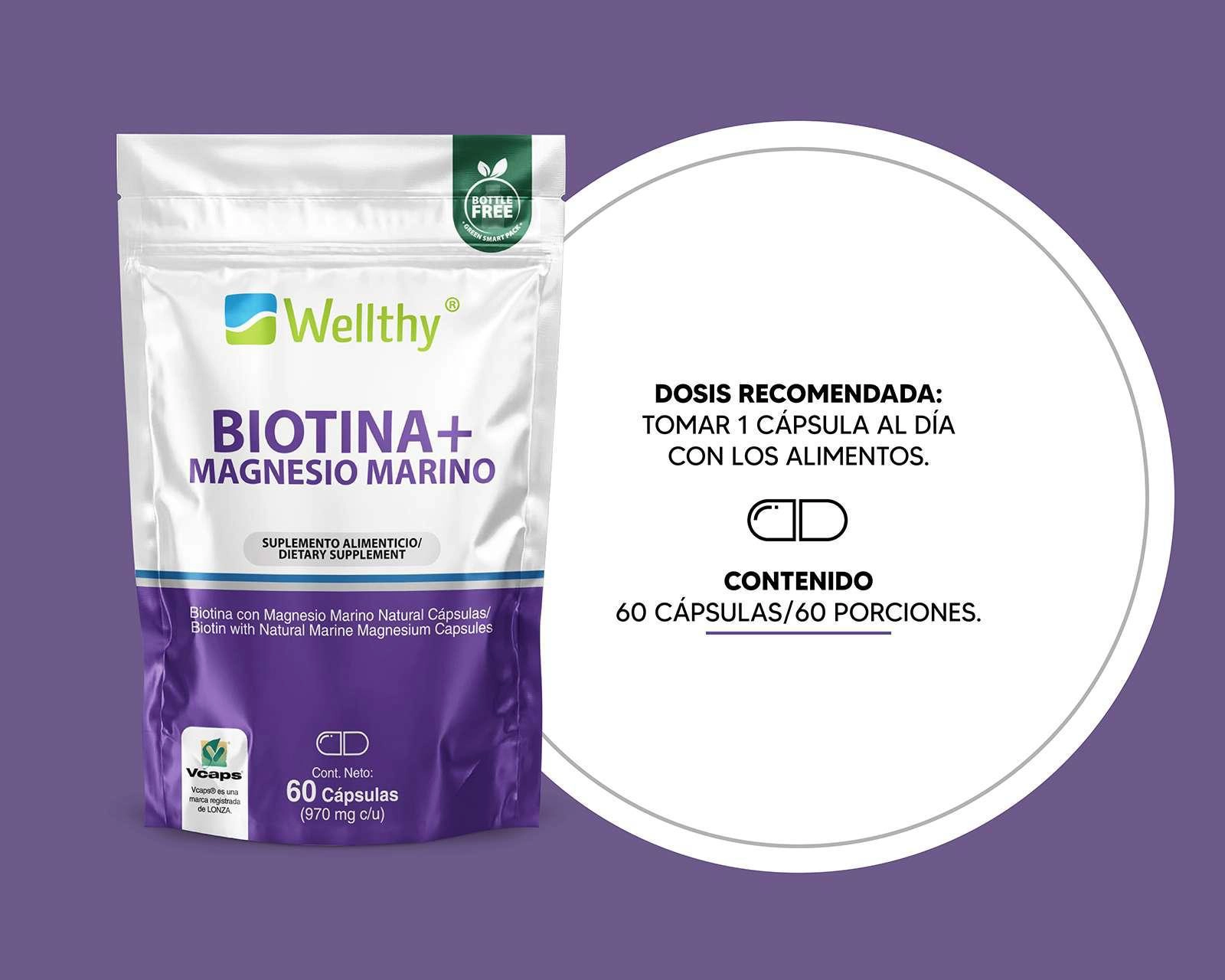 Foto 4 | Suplemento Alimenticio Wellthy Biotina + Magnesio Marino 60 Cápsulas