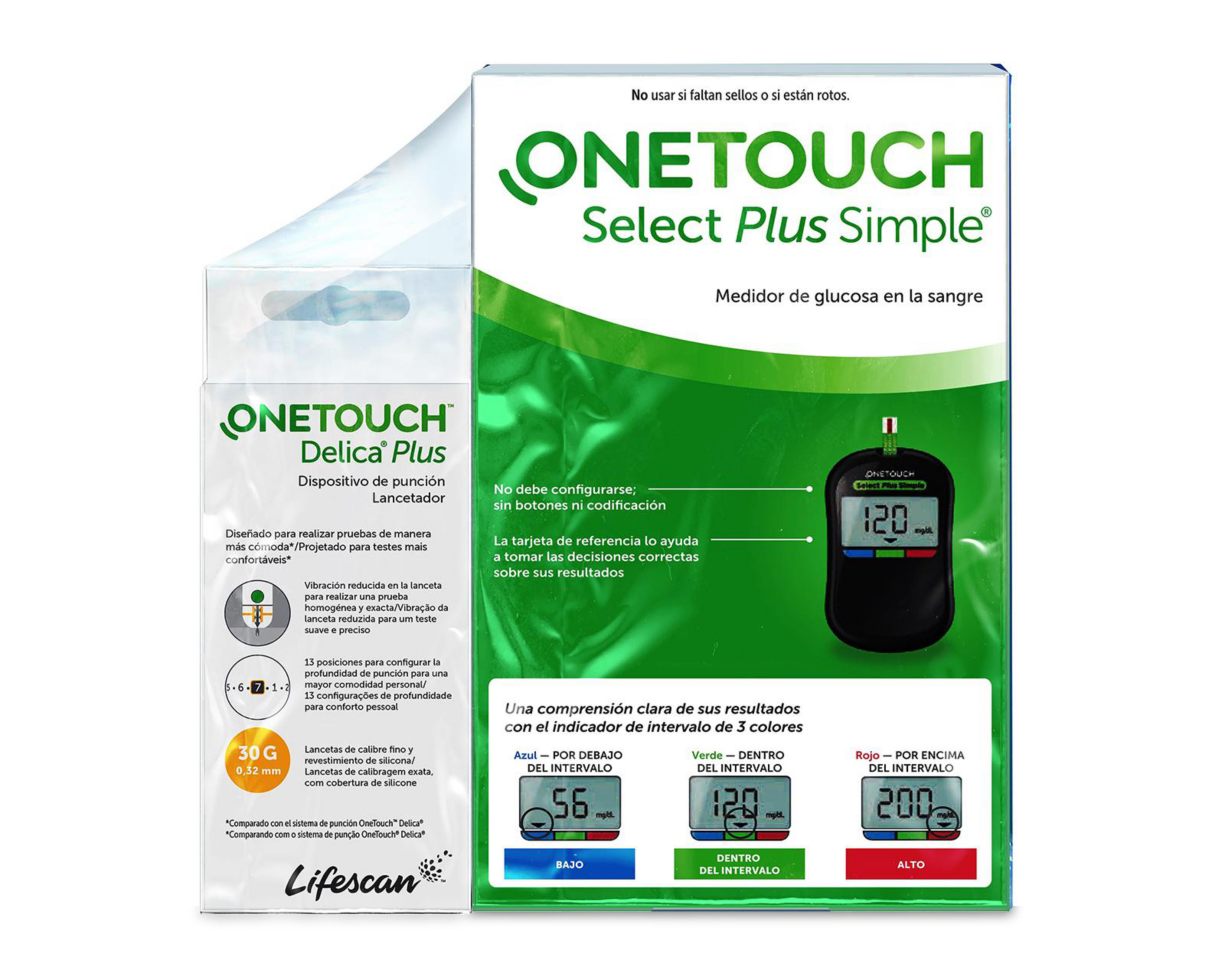 Foto 4 pulgar | Glucómetro One Touch Select Plus Simple con Tecnología ColorSure