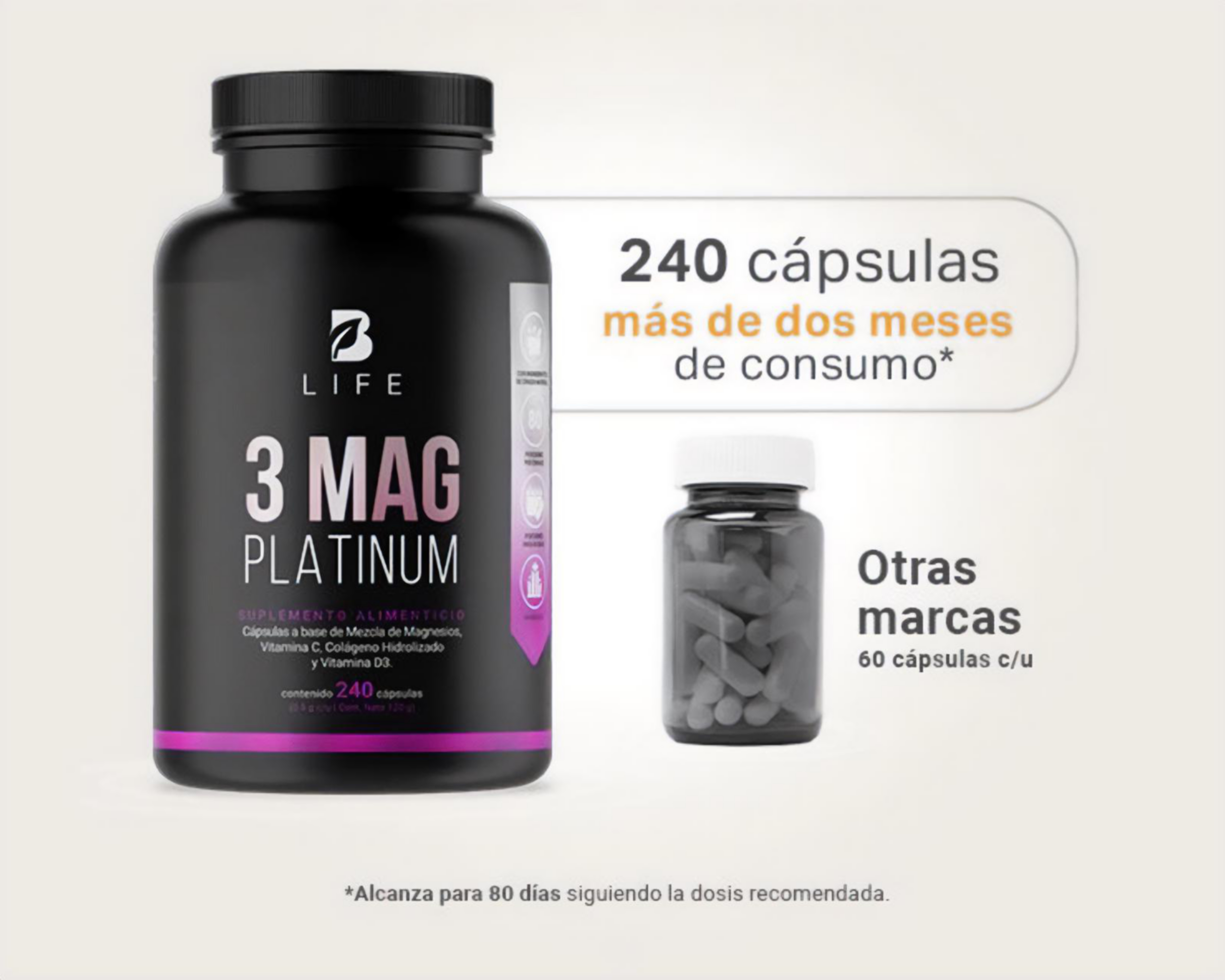 Foto 5 pulgar | Suplemento Alimenticio B Life 3 Mag Platinum con Magnesio 240 Cápsulas