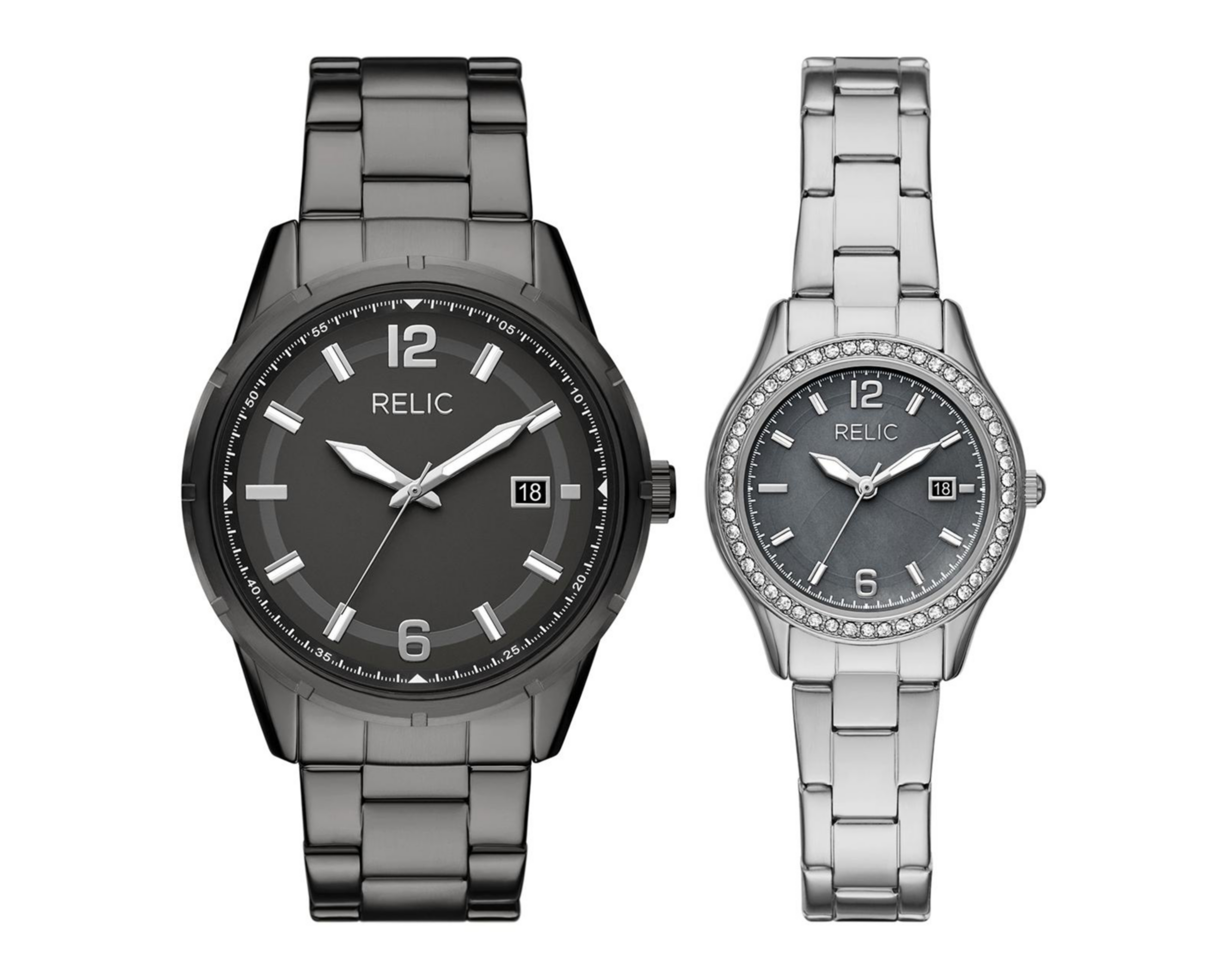 Foto 2 pulgar | Set de Relojes pareja Mujer y Hombre Relic Negro y Plateado His & Hers ZR97015