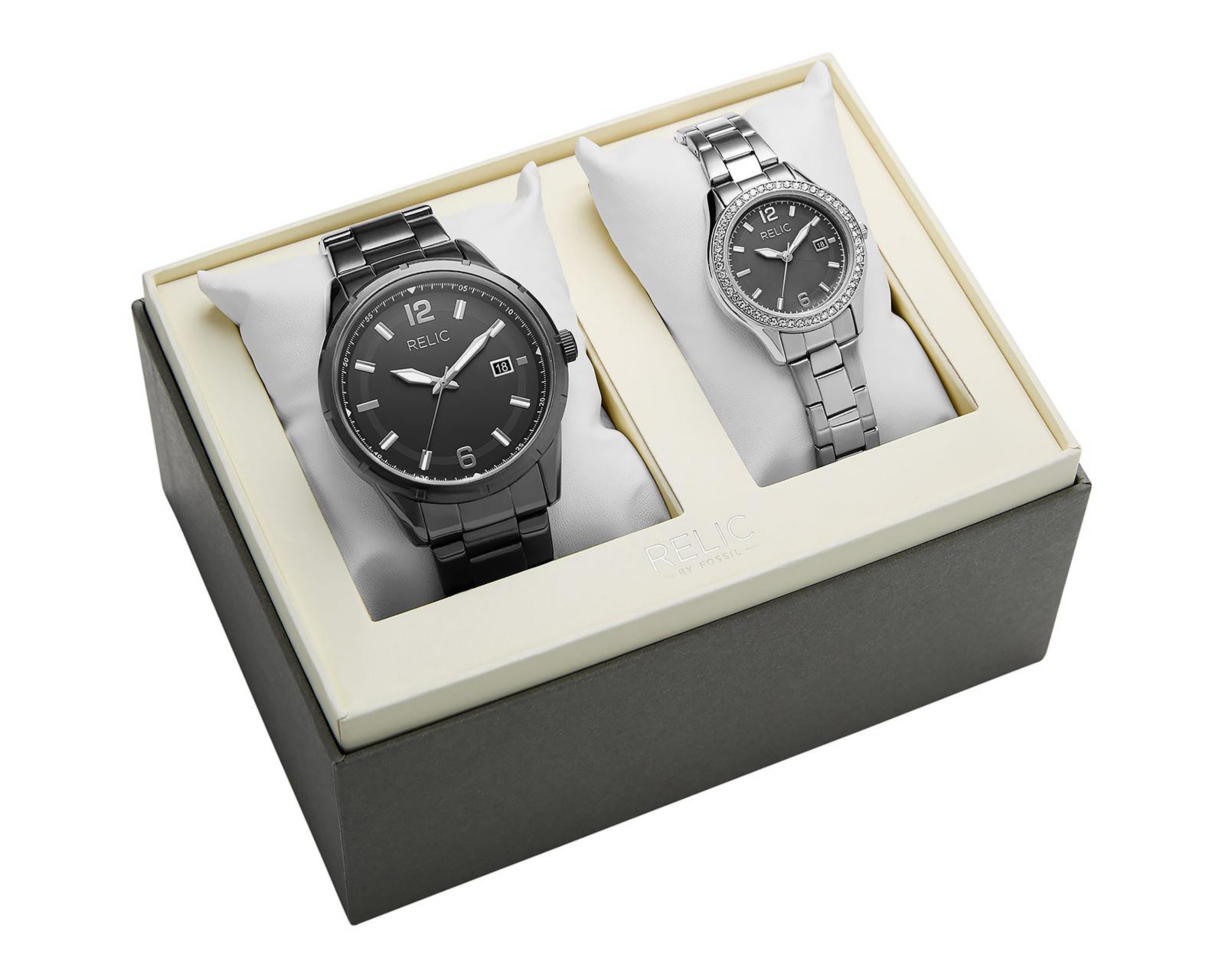 Foto 6 pulgar | Set de Relojes pareja Mujer y Hombre Relic Negro y Plateado His & Hers ZR97015