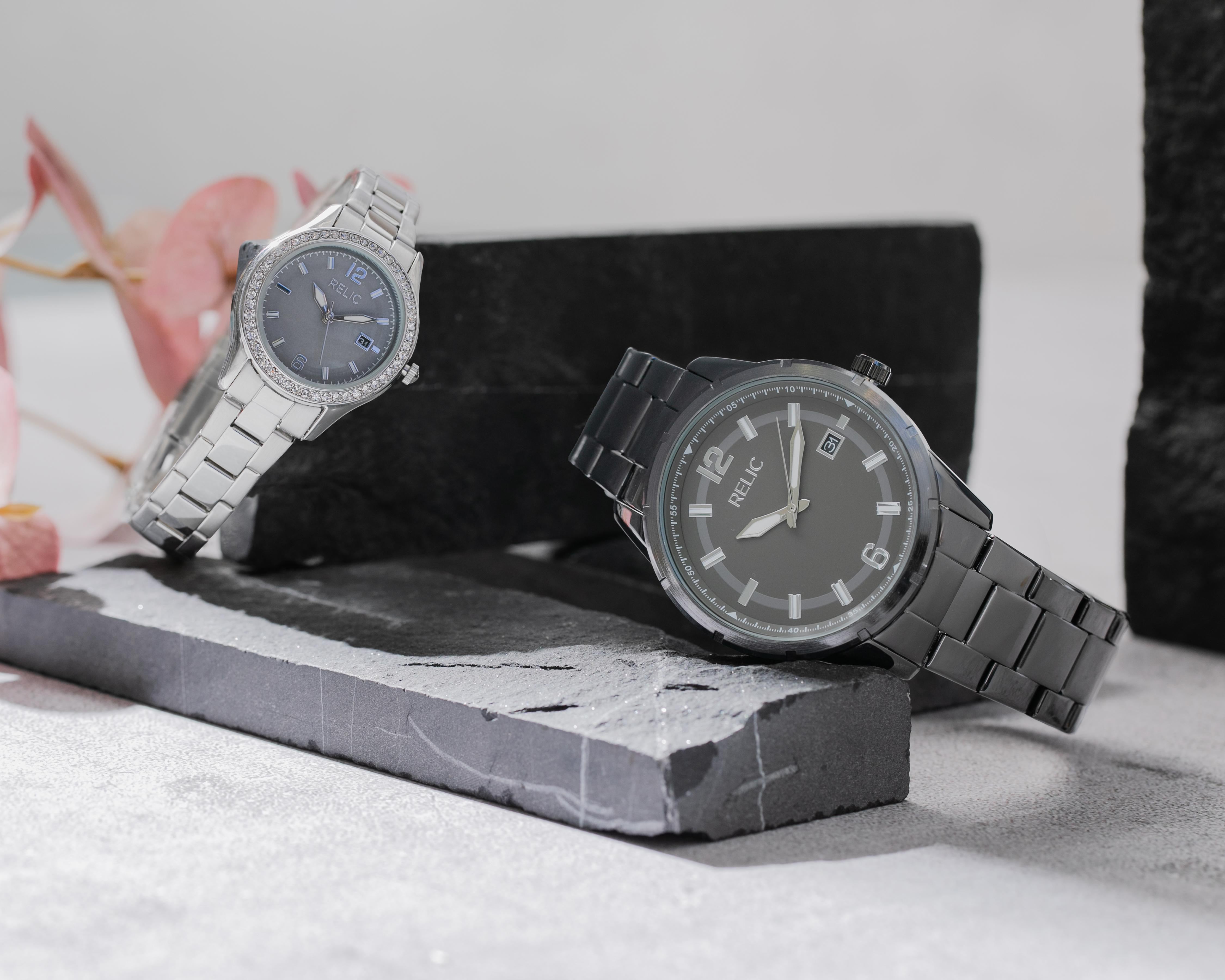 Foto 7 pulgar | Set de Relojes pareja Mujer y Hombre Relic Negro y Plateado His & Hers ZR97015