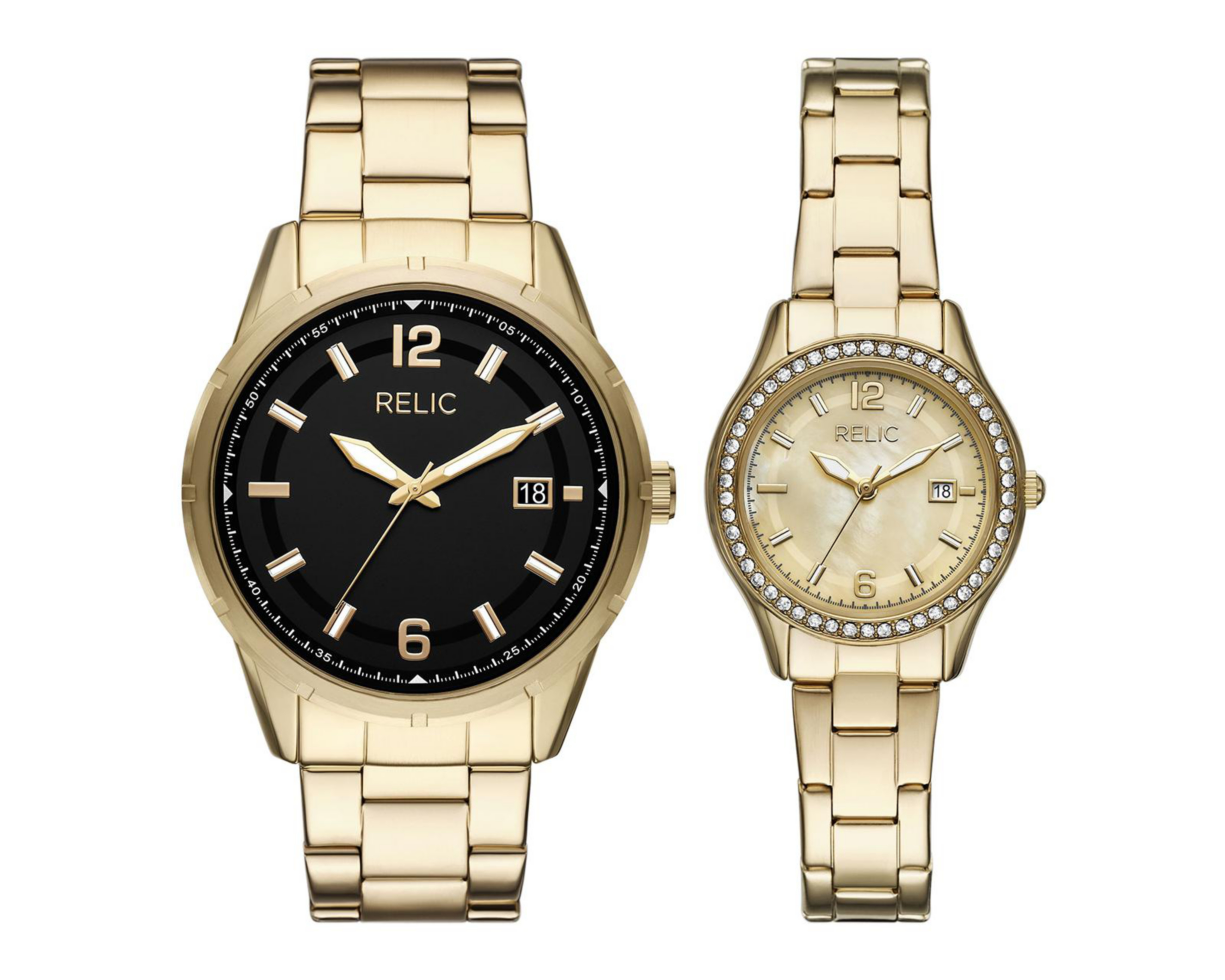 Foto 2 pulgar | Set de Relojes Pareja Mujer y Hombre Relic Dorado ZR97016