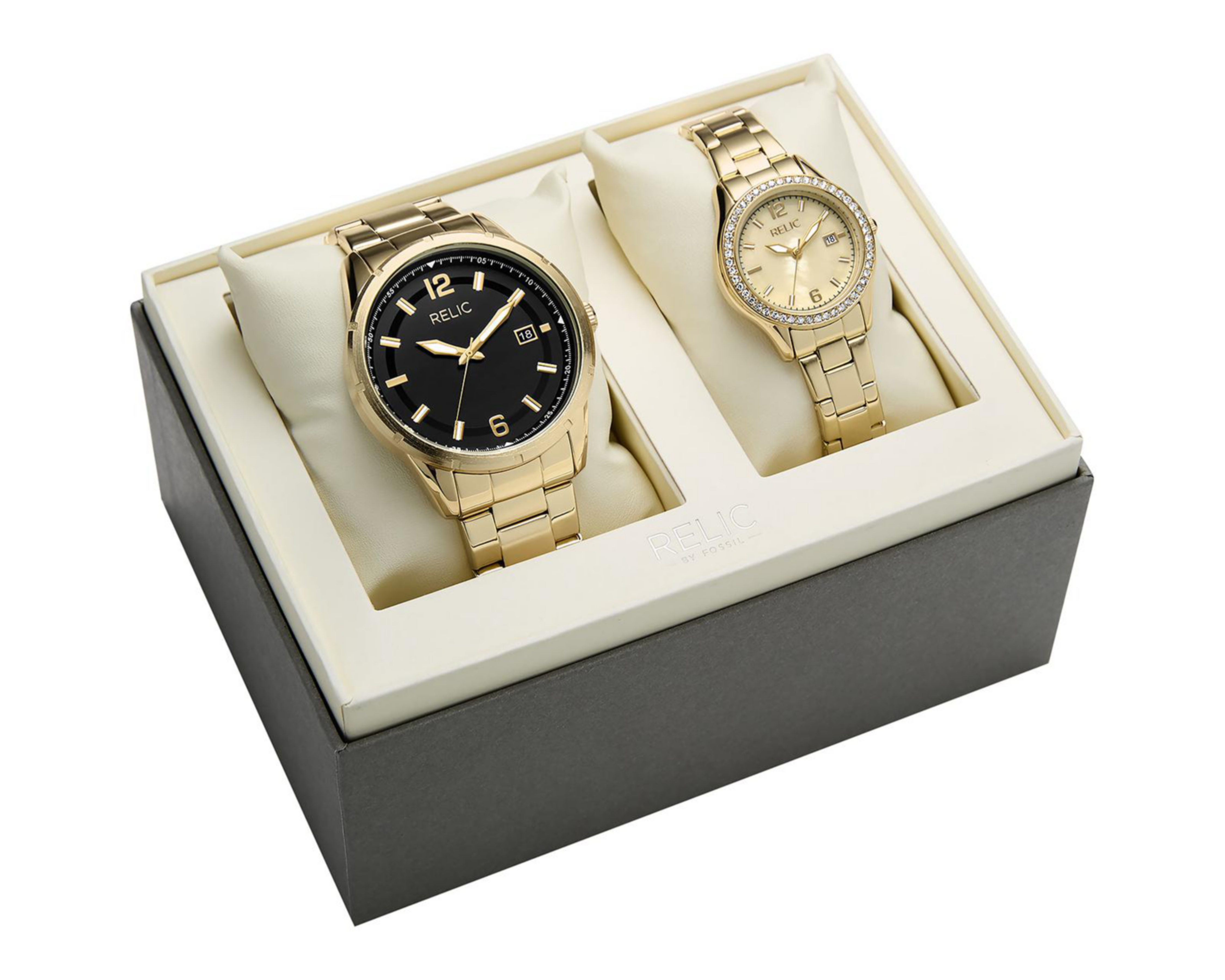 Foto 6 pulgar | Set de Relojes Pareja Mujer y Hombre Relic Dorado ZR97016