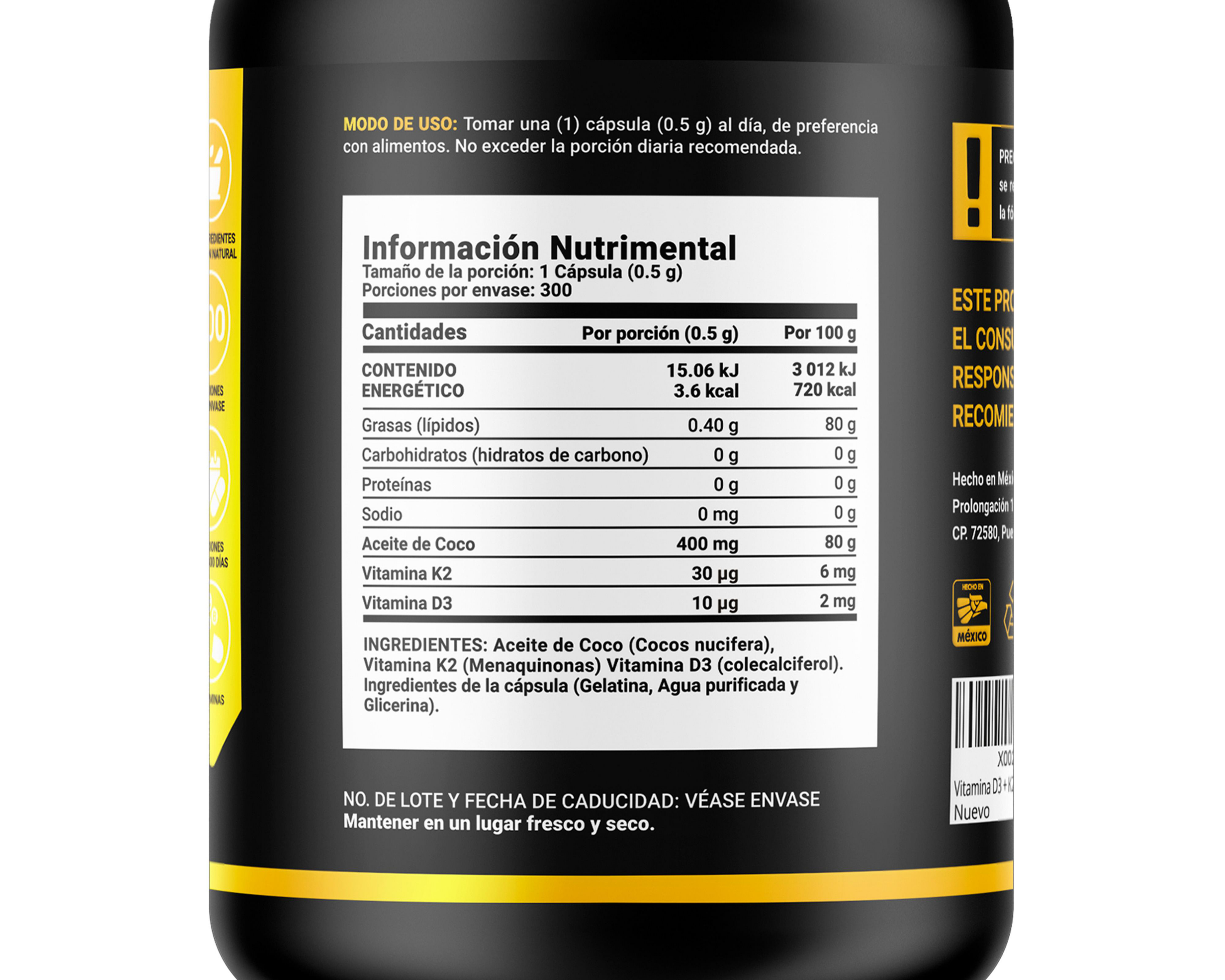 Foto 2 | Suplemento Alimenticio B Life Coco con Vitamina D3 y K2 300 Cápsulas