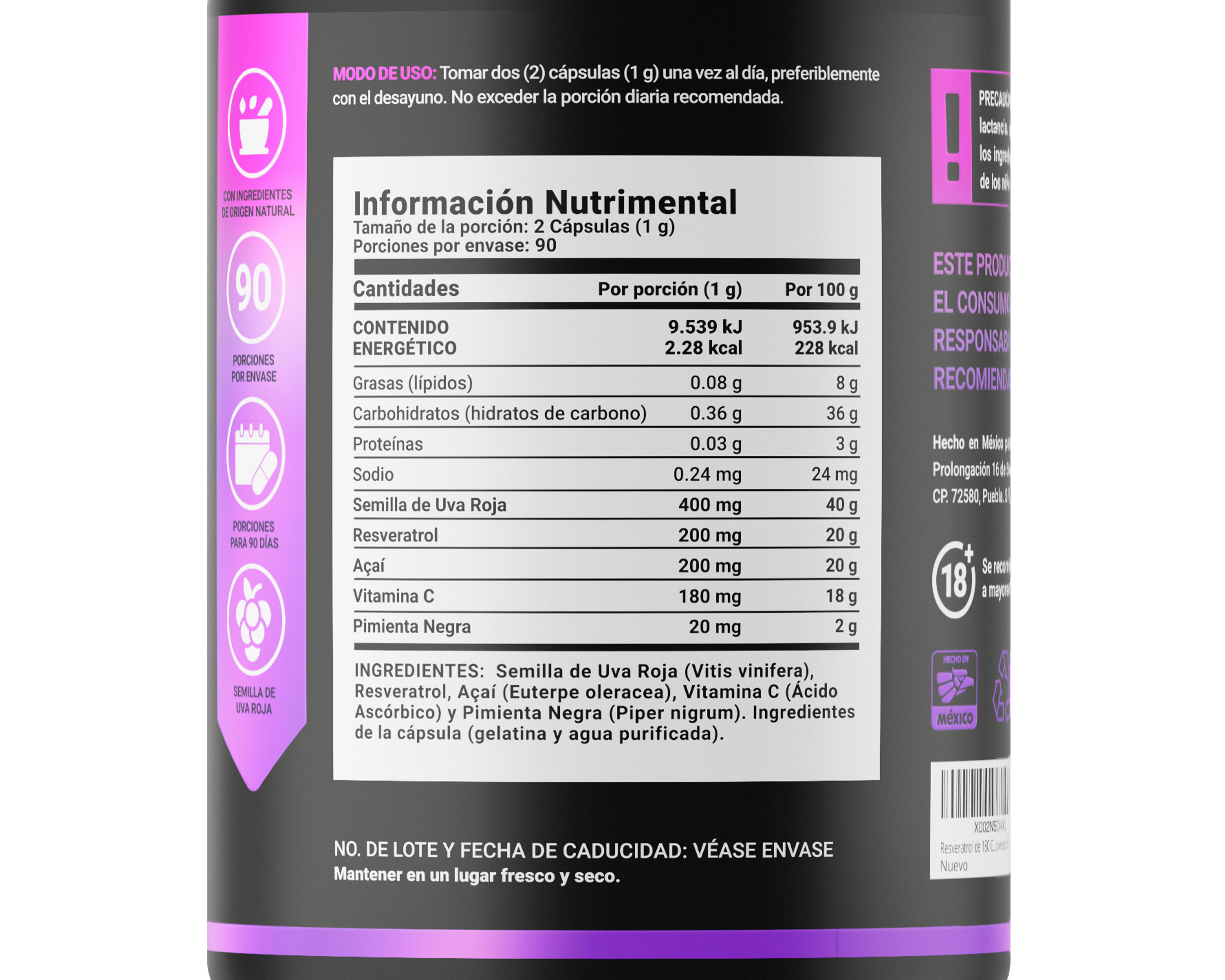Foto 3 pulgar | Suplemento Alimenticio B Life Resveratrol 180 Cápsulas