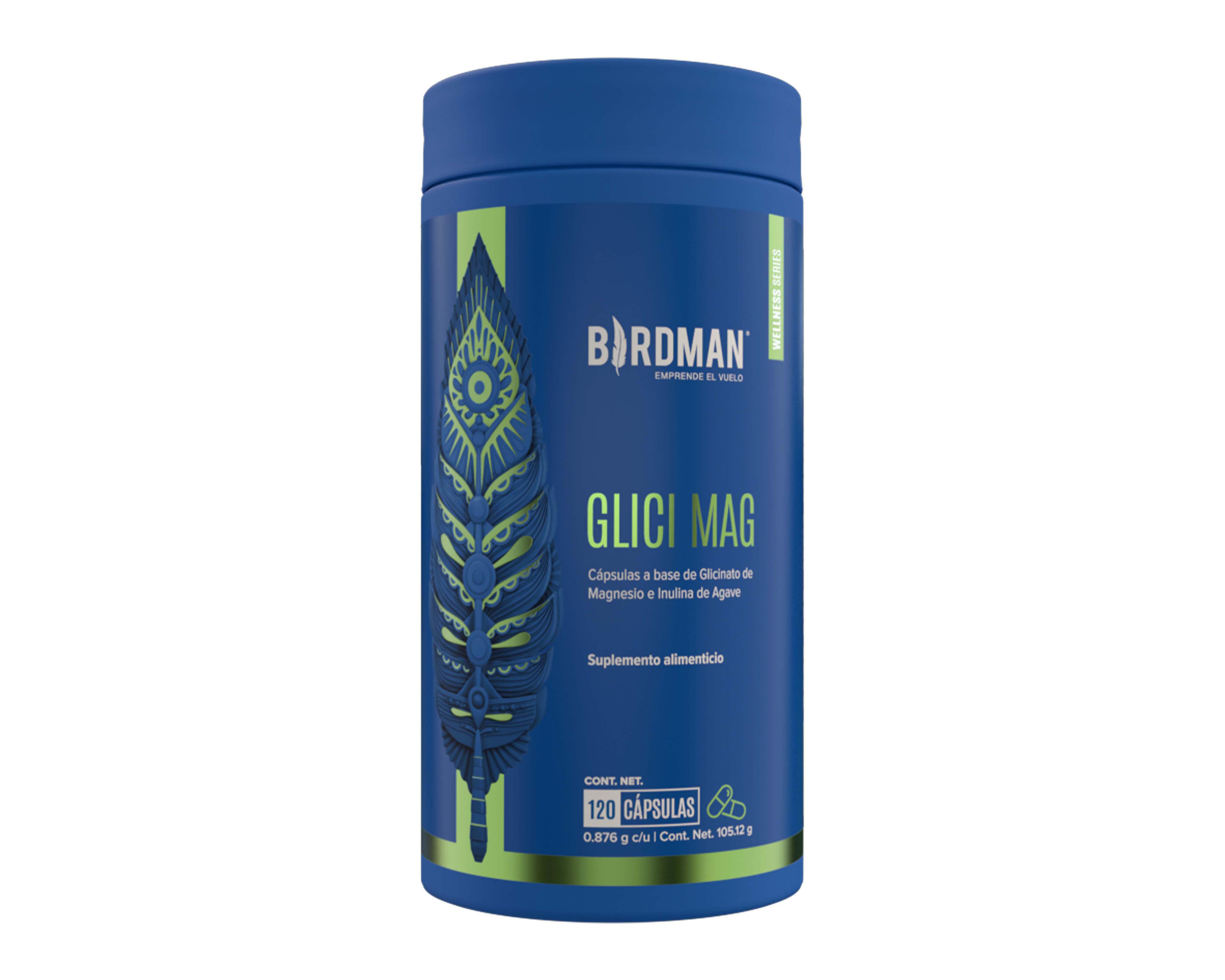 Foto 2 pulgar | Suplemento Alimenticio Birdman Glici Mag de Glicinato de Magnesio e Inulina de Agave 120 Cápsulas