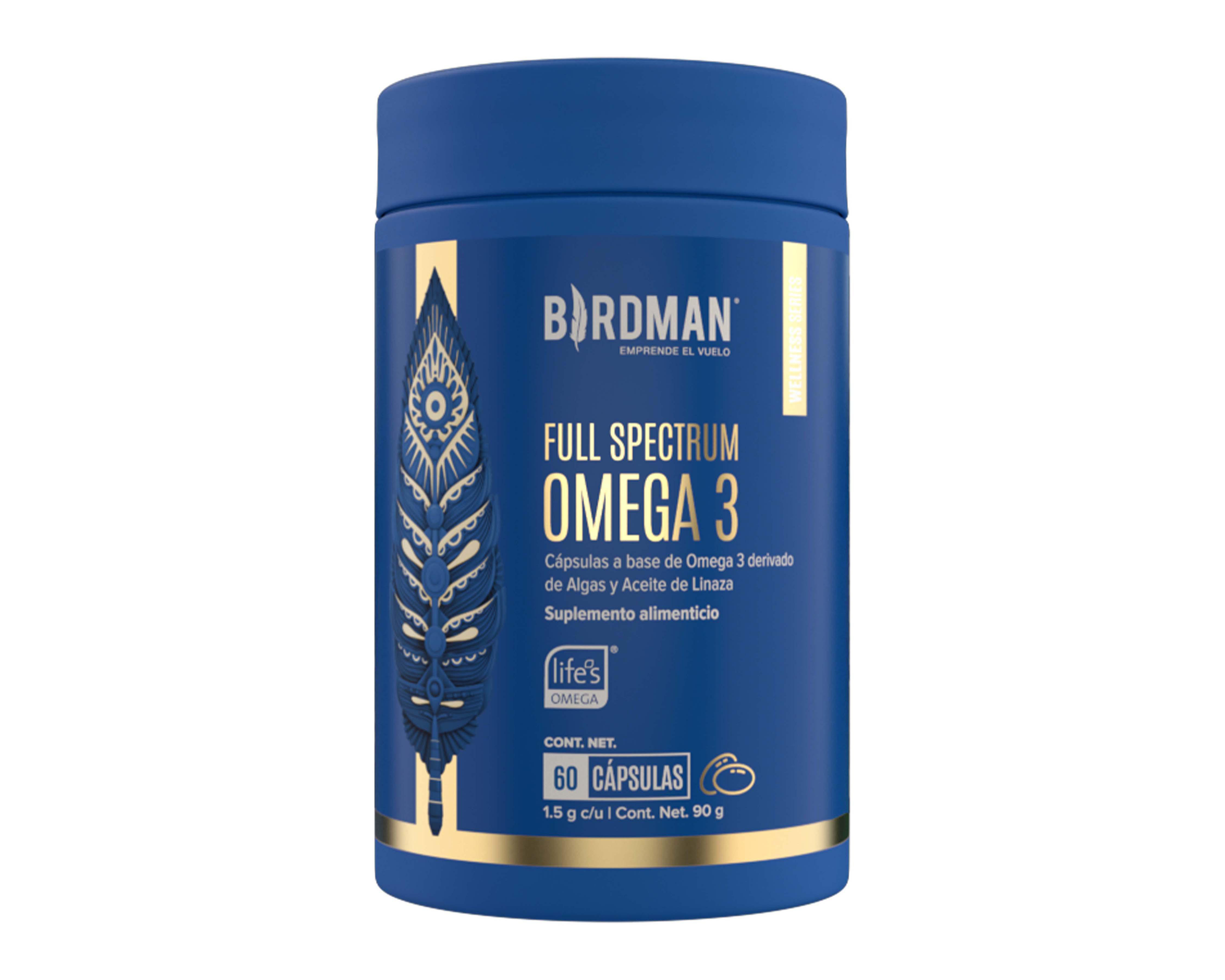Suplemento Alimenticio Birdman Full Spectrum Omega 3 con Derivado de Algas y Aceite de Linaza 60 Cápsulas