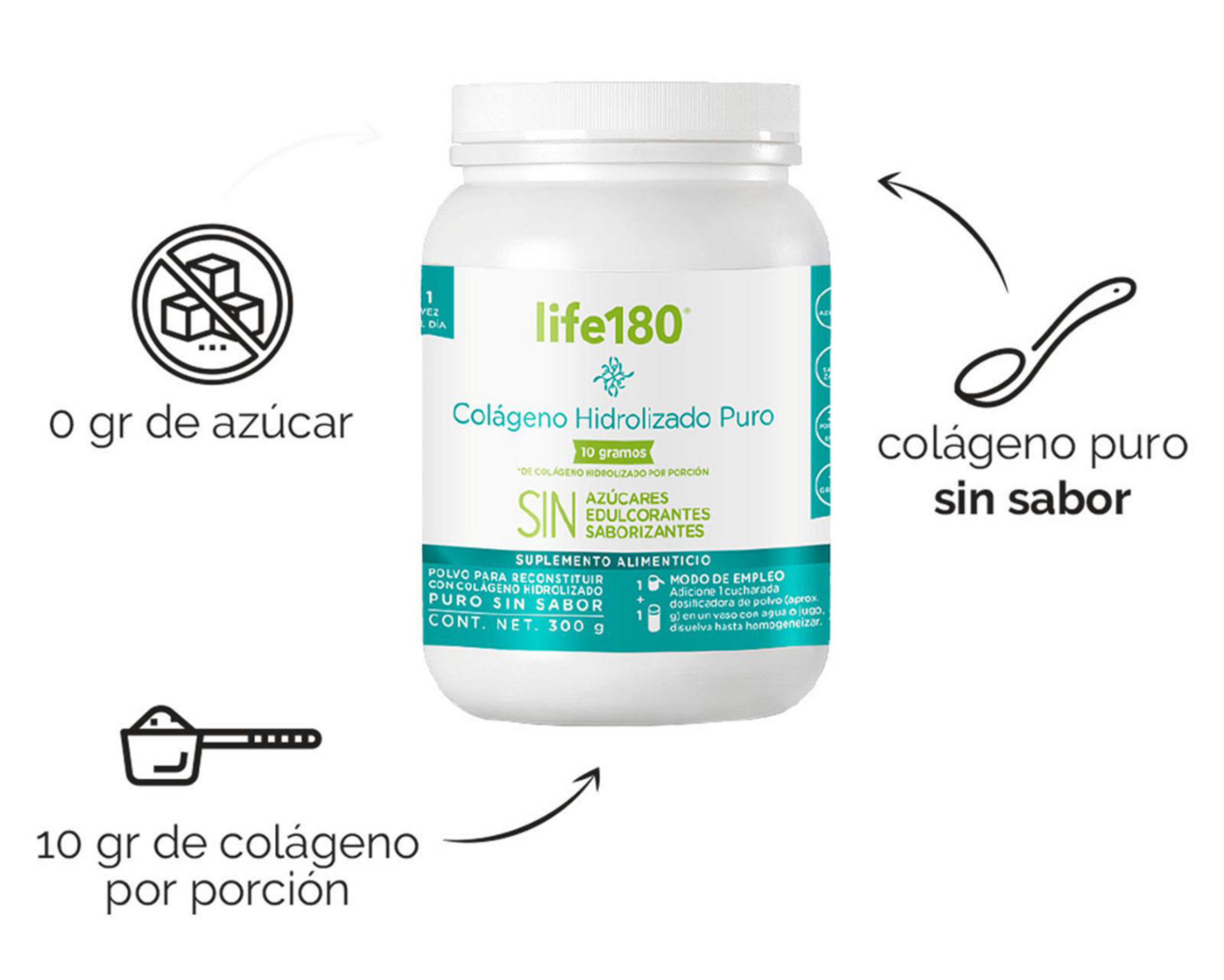 Foto 4 | Suplemento Alimenticio Life 180 Colágeno Hidrolizado Puro Sin Azucar 300 g