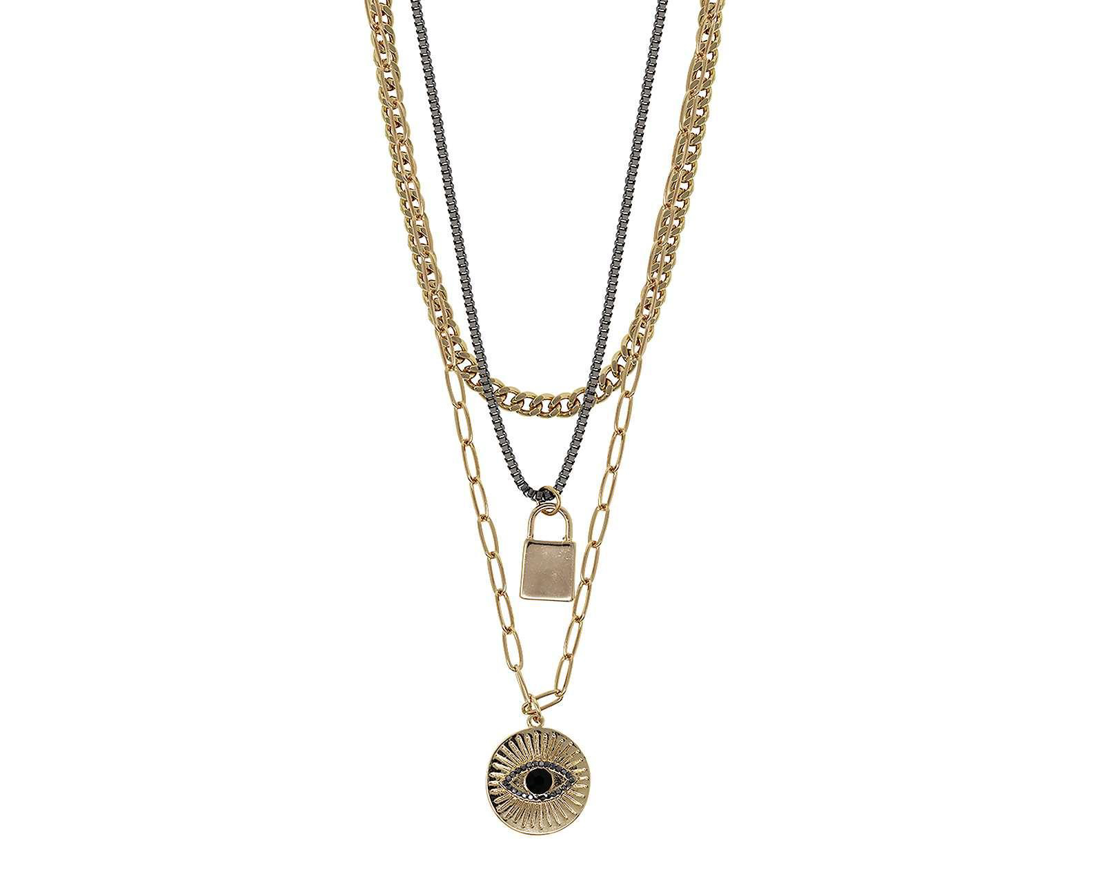 Foto 1 | Collar Triple con Dije de Ojo y Candado Mad Love