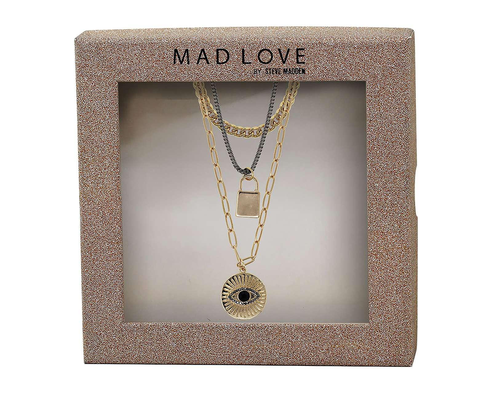 Foto 3 pulgar | Collar Triple con Dije de Ojo y Candado Mad Love