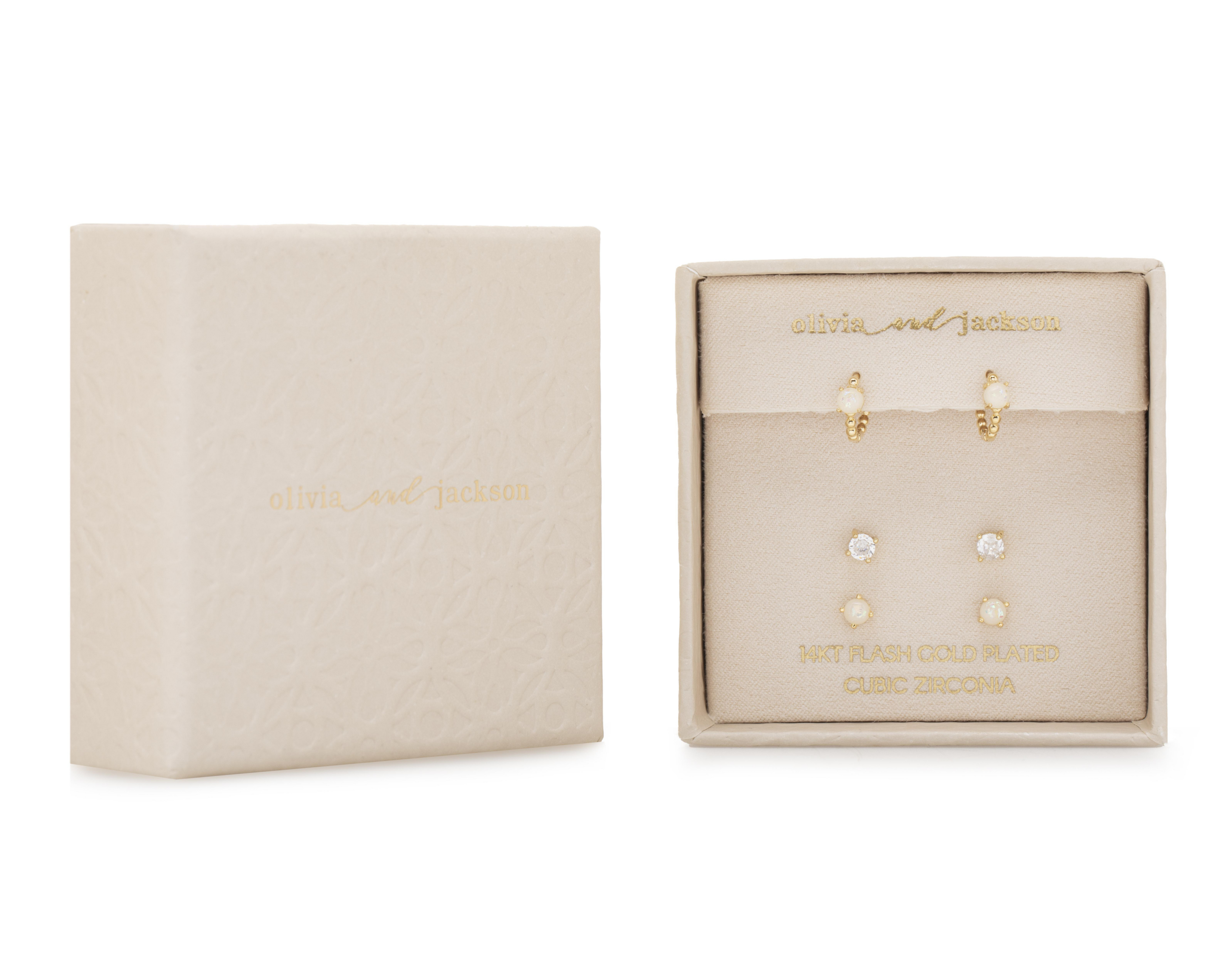 Foto 4 | Aretes de Chapa de Oro Olivia And Jackson 3 Pares
