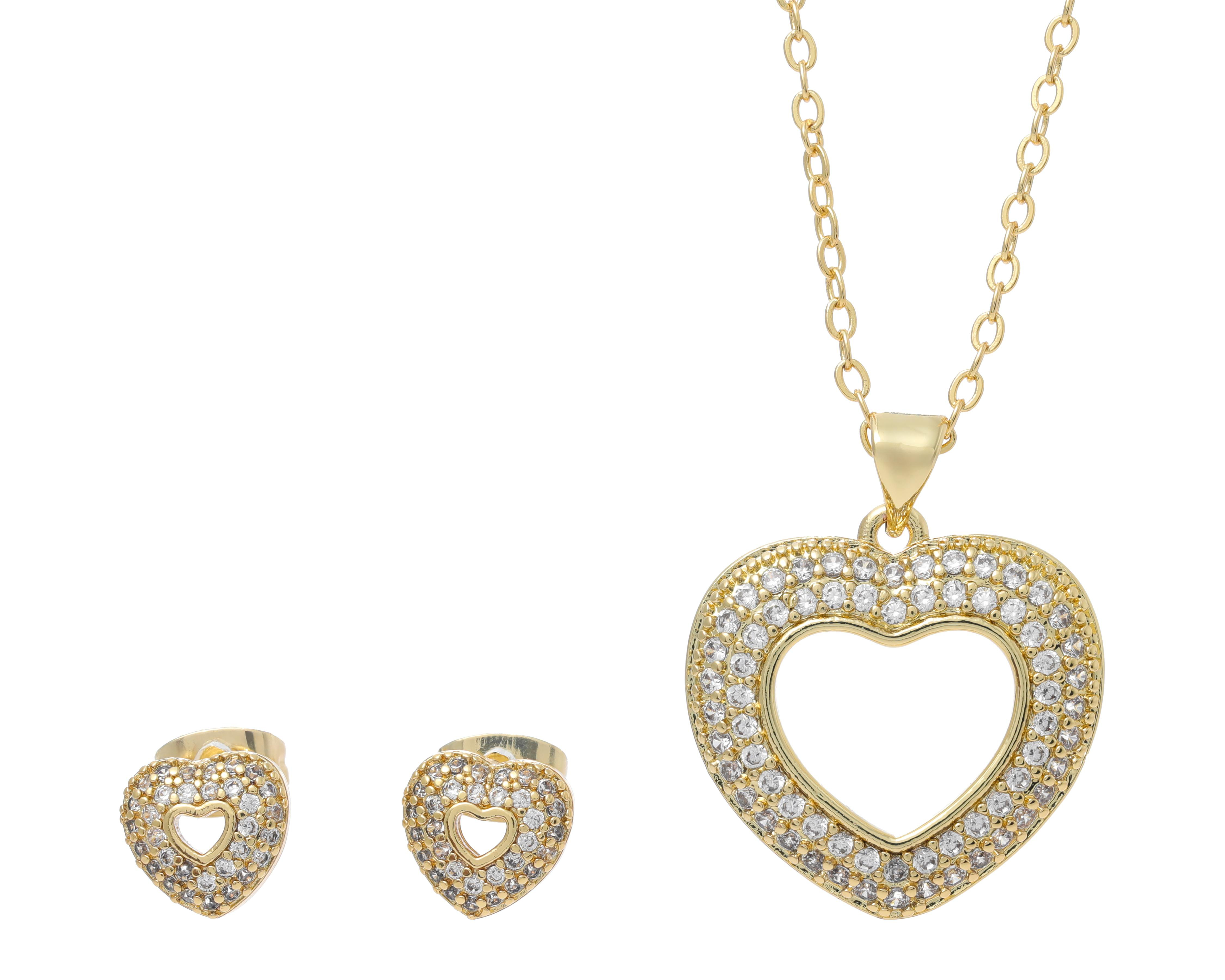 Collar y Aretes Steeltime de Chapa de Oro 3 Piezas