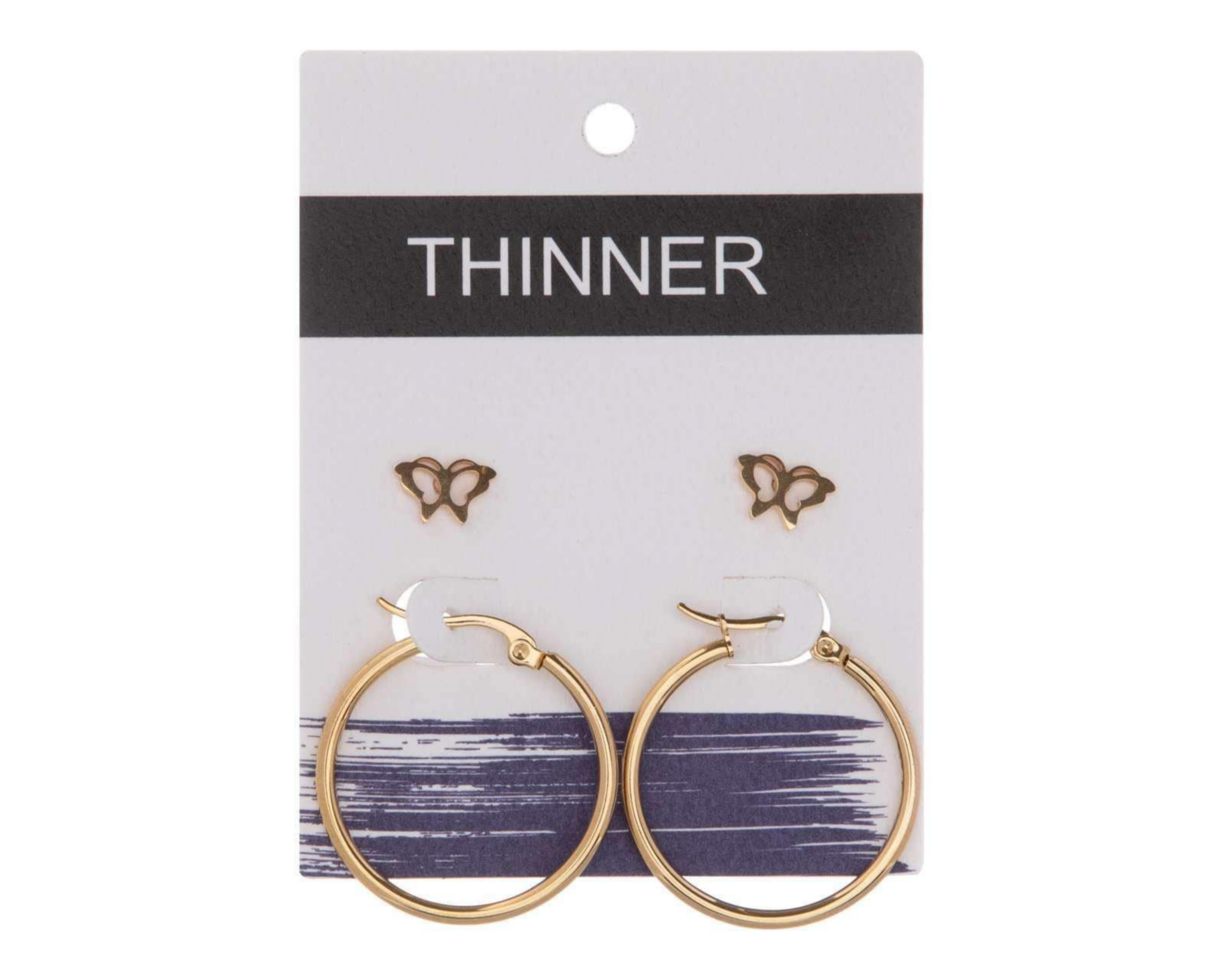 Foto 2 pulgar | Aretes de Acero Inoxidable Thinner 2 Pares