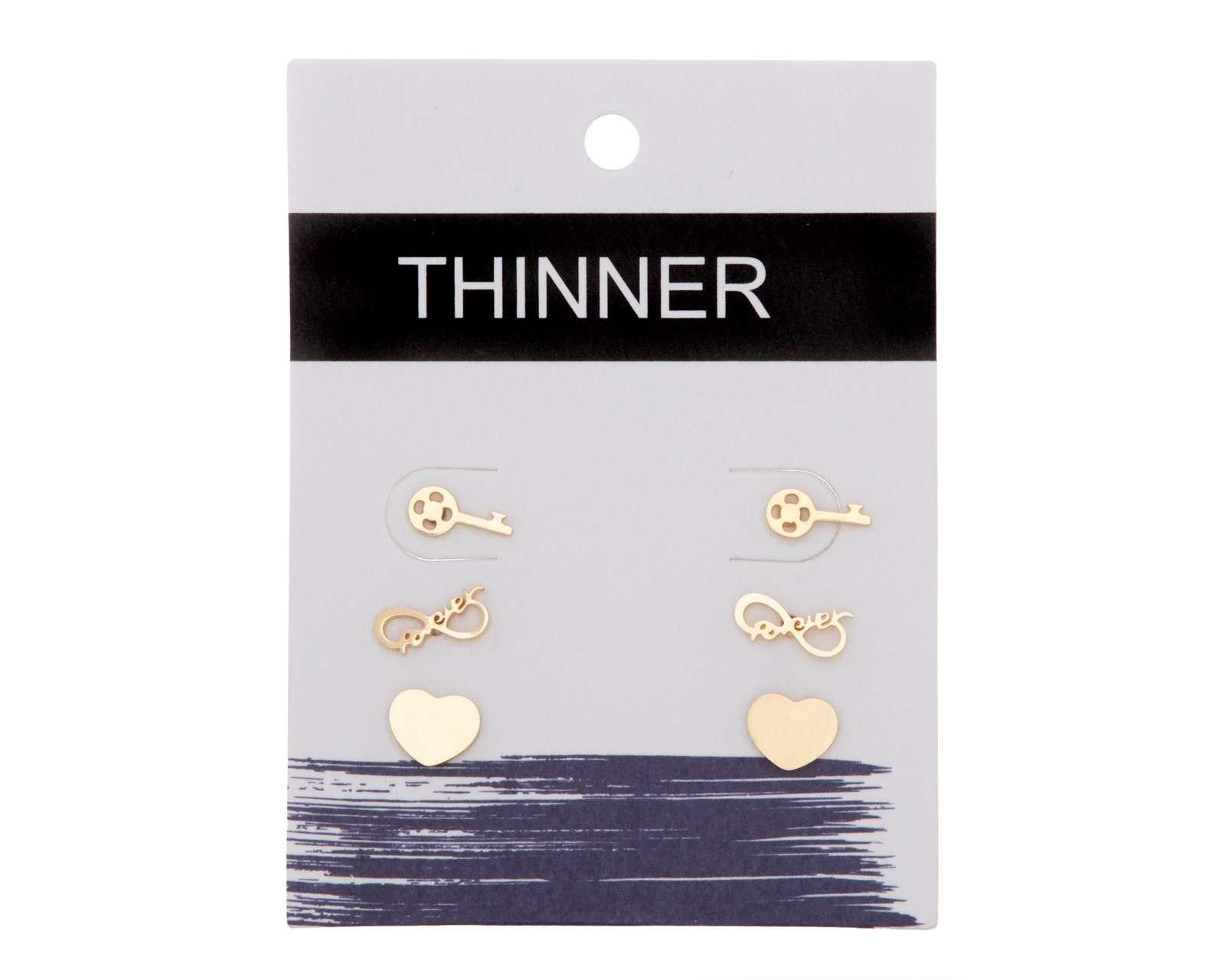 Foto 2 pulgar | Aretes de Acero Inoxidable Thinner 3 Pares