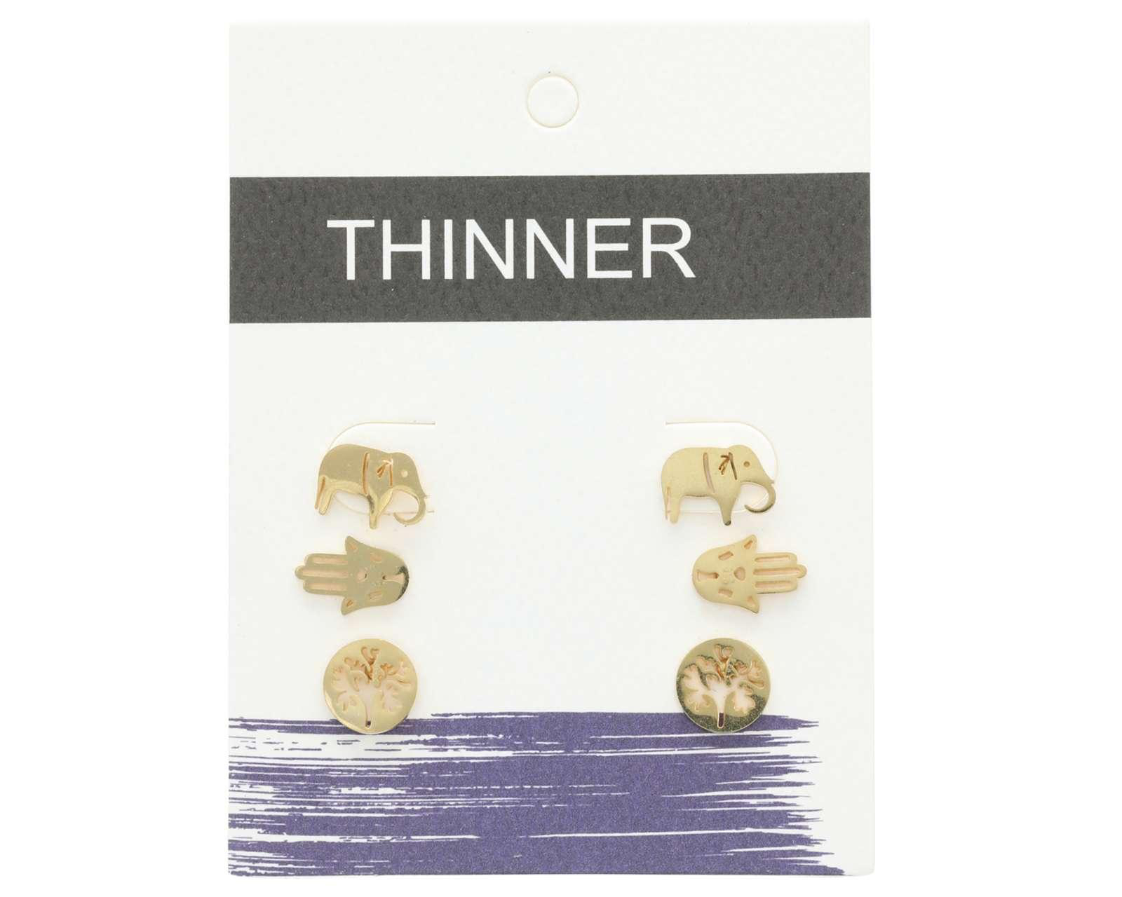 Foto 4 pulgar | Aretes de Acero Inoxidable Thinner 3 Pares